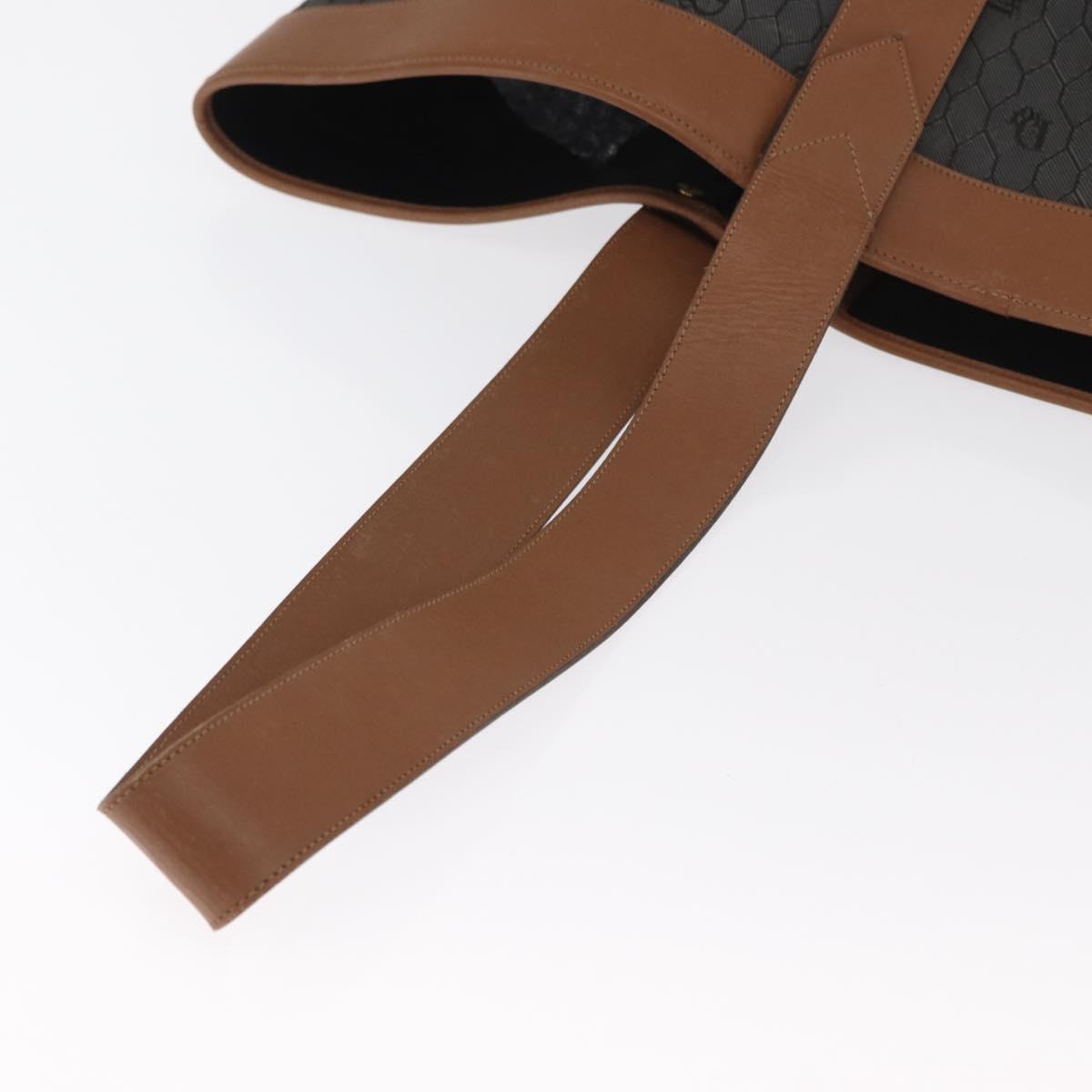 Christian Dior Honeycomb Canvas Tote Bag PVC Black Gold Auth ep13121