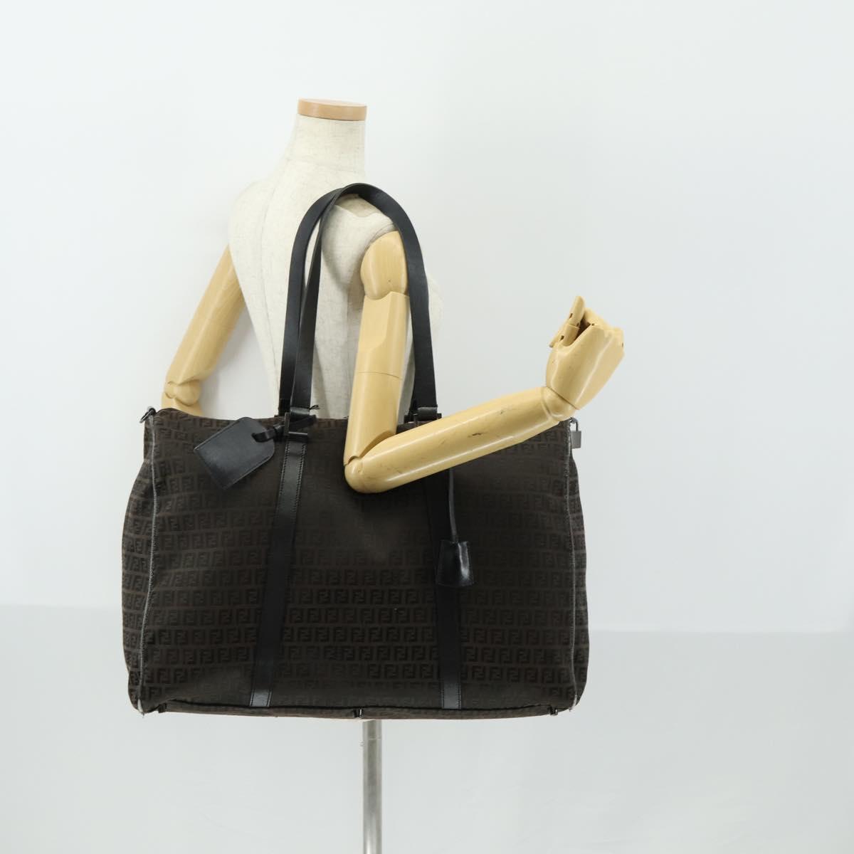 FENDI Zucchino Canvas Boston Bag Black Brown Auth ep13122