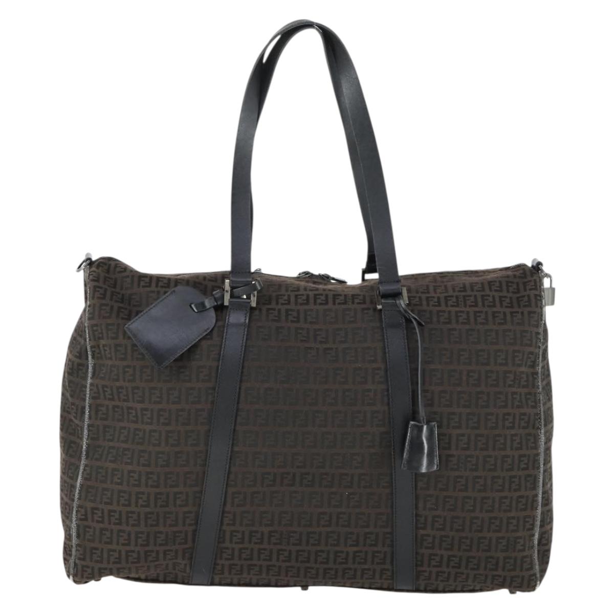 FENDI Zucchino Canvas Boston Bag Black Brown Auth ep13122