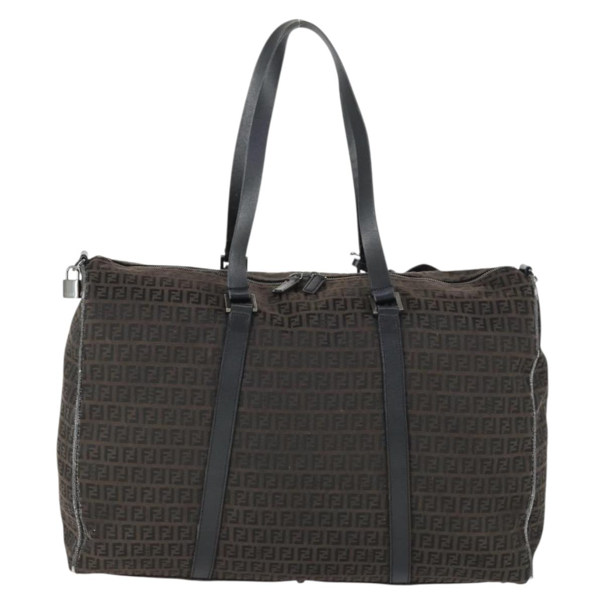 FENDI Zucchino Canvas Boston Bag Black Brown Auth ep13122