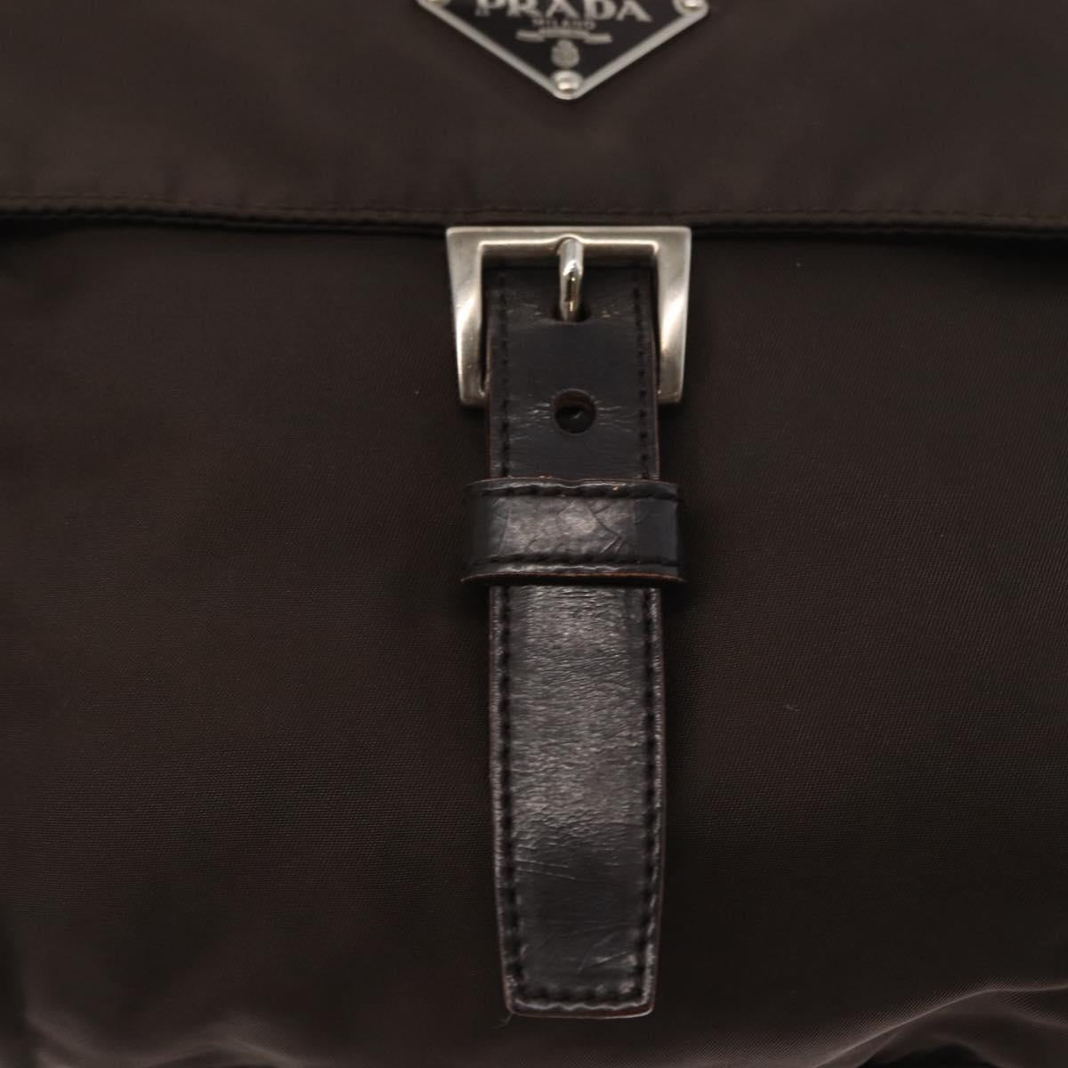PRADA Shoulder Bag Nylon Brown Silver Auth ep13123
