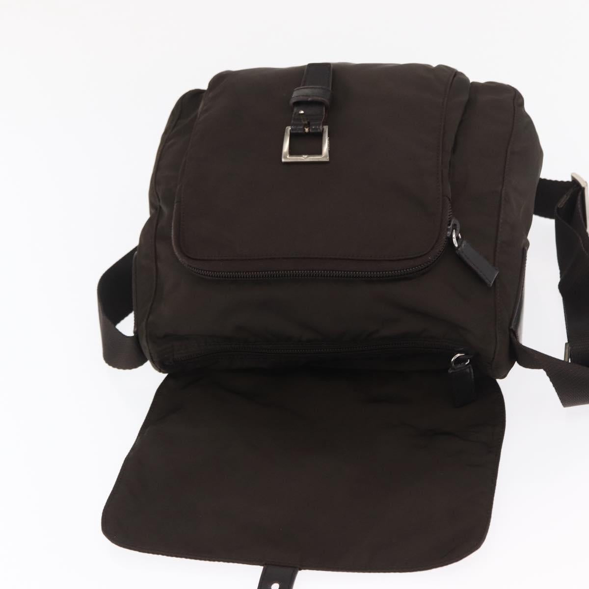 PRADA Shoulder Bag Nylon Brown Silver Auth ep13123