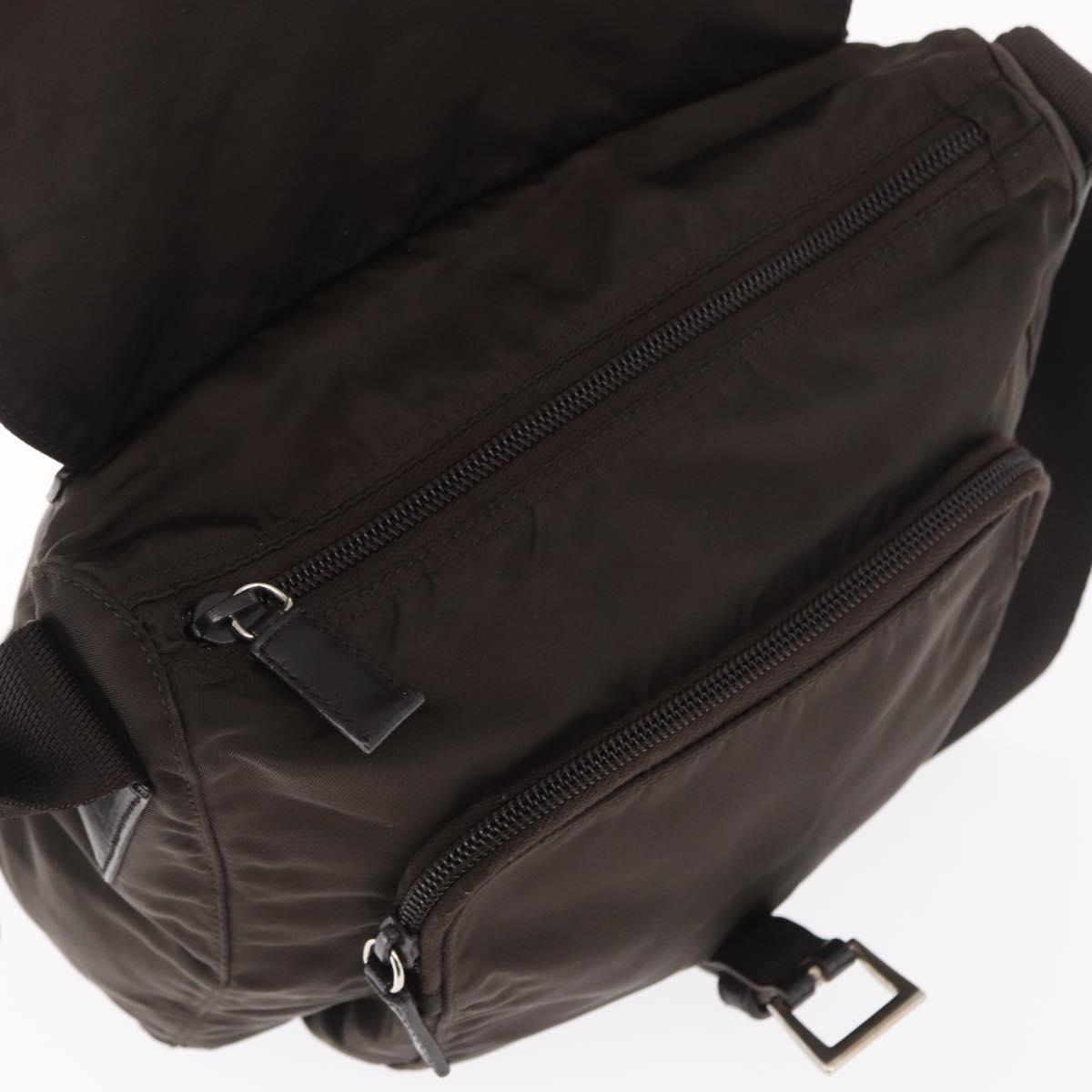 PRADA Shoulder Bag Nylon Brown Silver Auth ep13123
