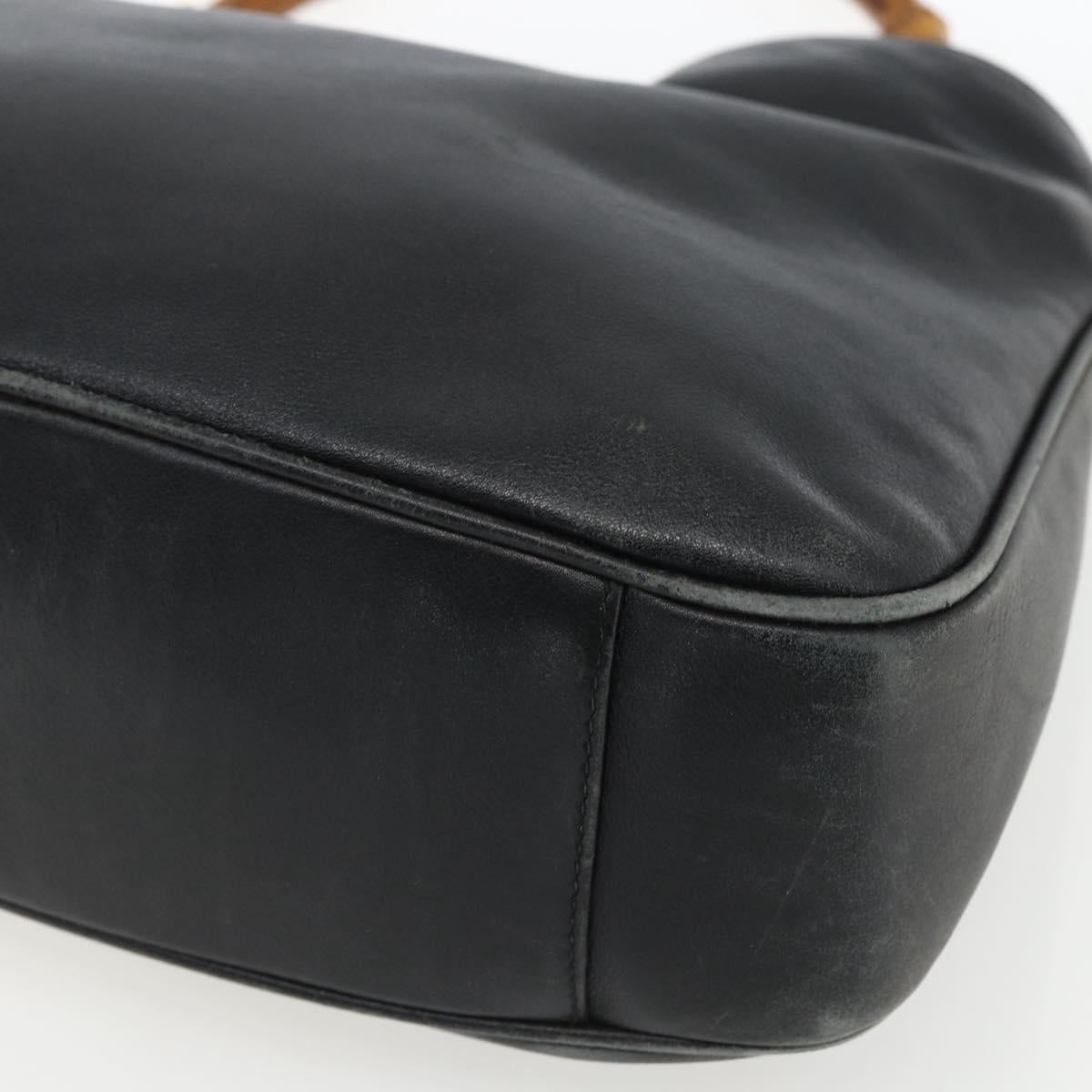 GUCCI Bamboo Hand Bag Leather Black Gold 001 1014 1638 Auth ep13124