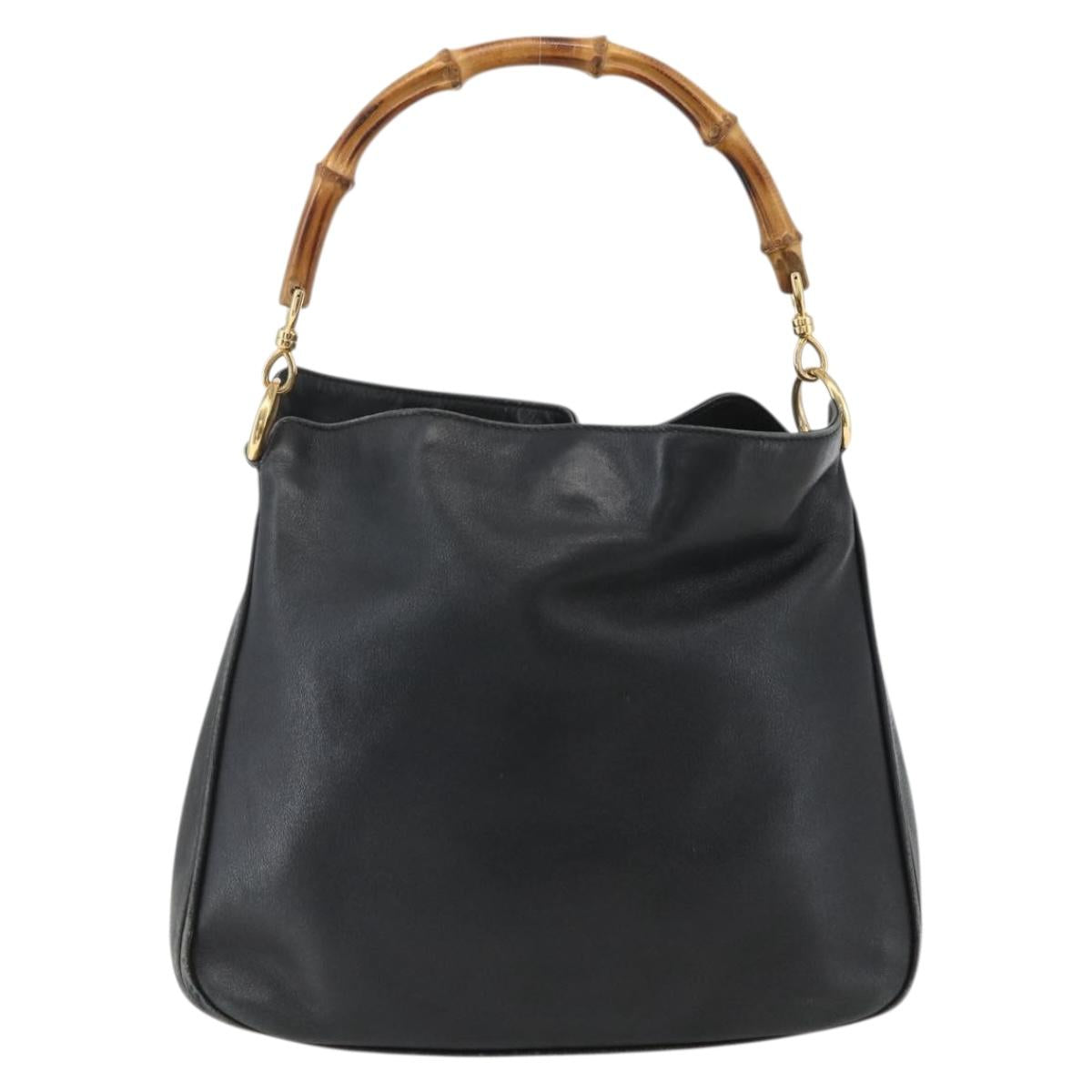 GUCCI Bamboo Hand Bag Leather Black Gold 001 1014 1638 Auth ep13124