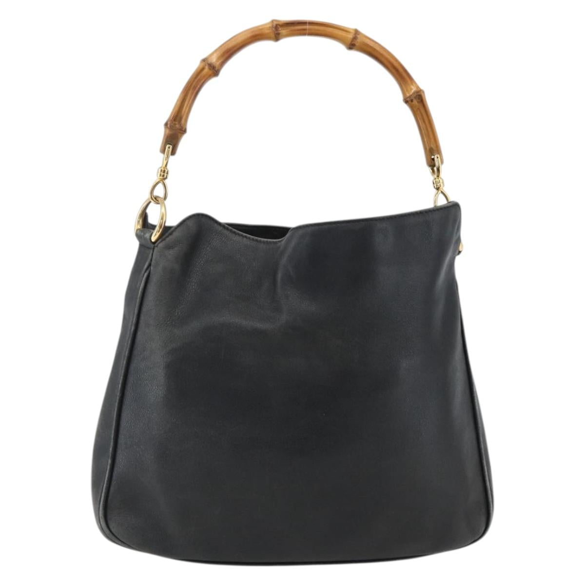 GUCCI Bamboo Hand Bag Leather Black Gold 001 1014 1638 Auth ep13124