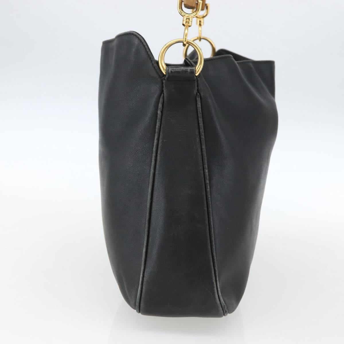 GUCCI Bamboo Hand Bag Leather Black Gold 001 1014 1638 Auth ep13124