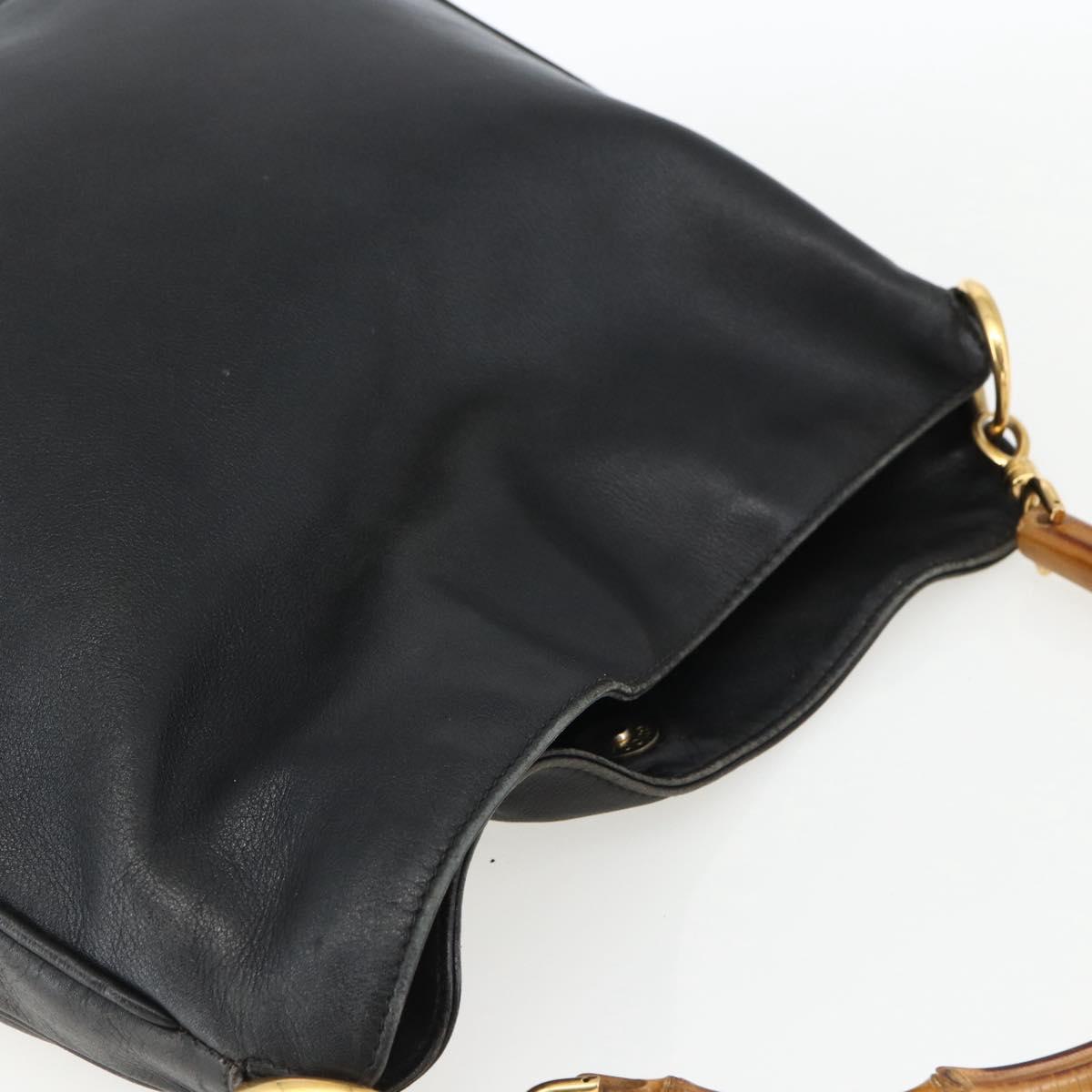 GUCCI Bamboo Hand Bag Leather Black Gold 001 1014 1638 Auth ep13124