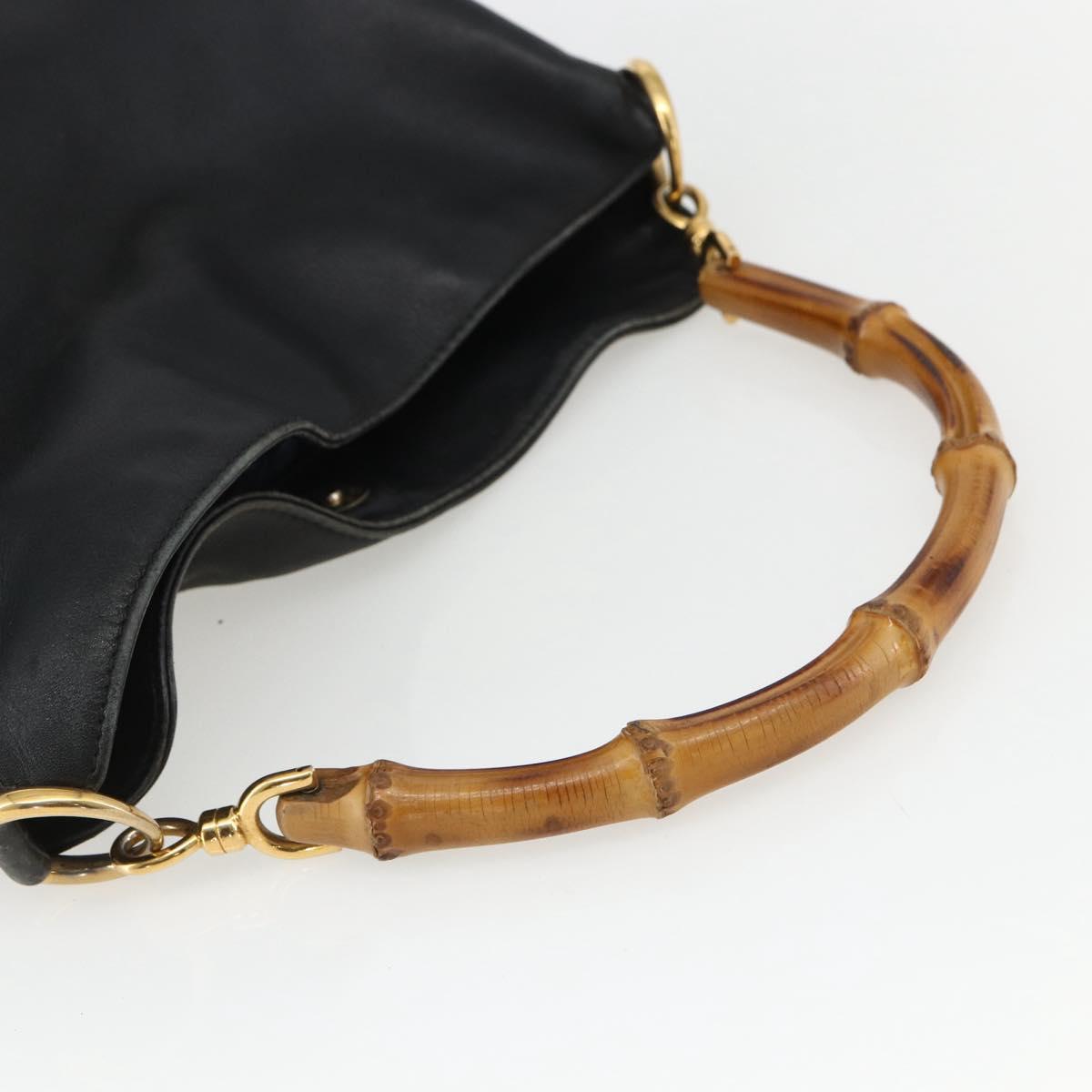 GUCCI Bamboo Hand Bag Leather Black Gold 001 1014 1638 Auth ep13124