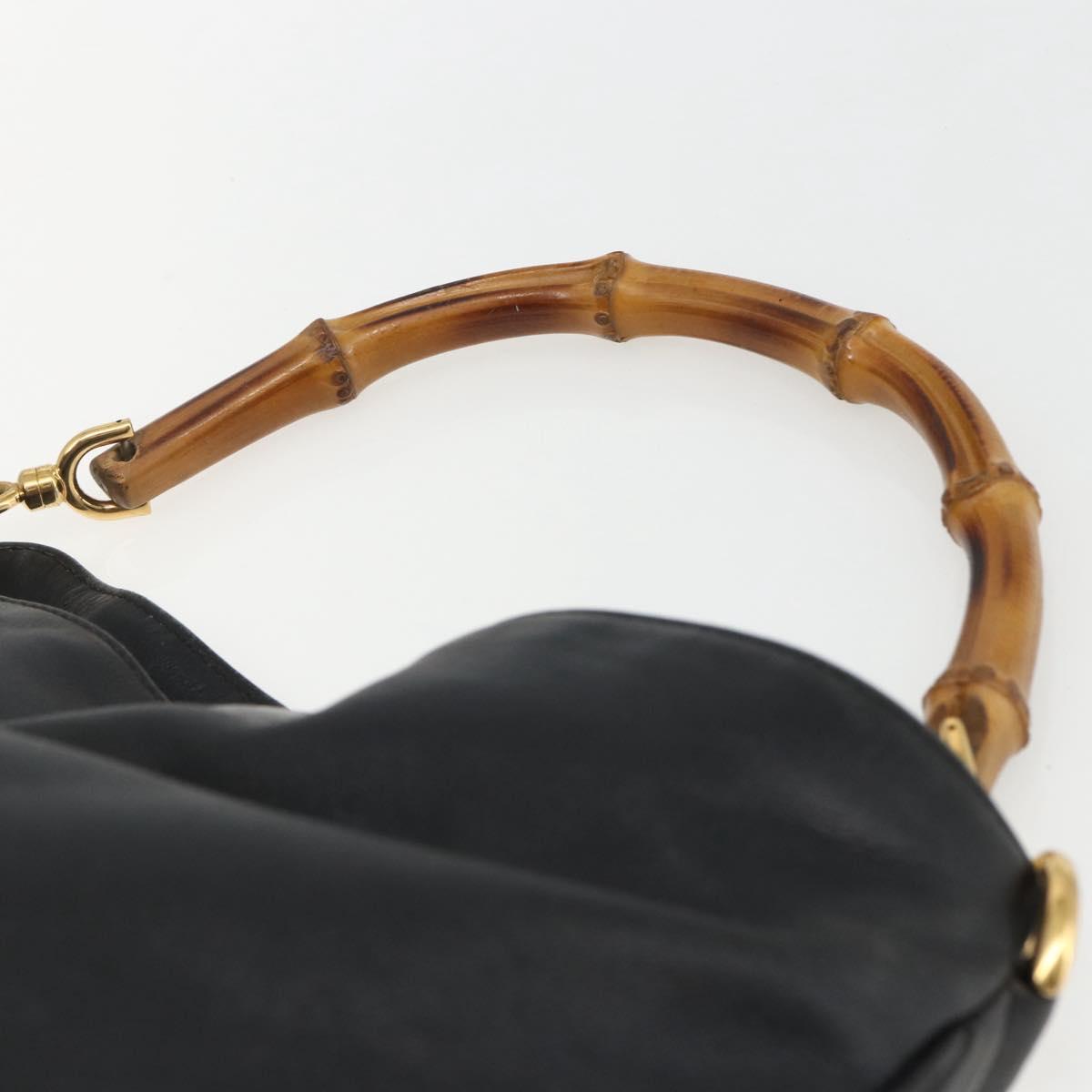 GUCCI Bamboo Hand Bag Leather Black Gold 001 1014 1638 Auth ep13124