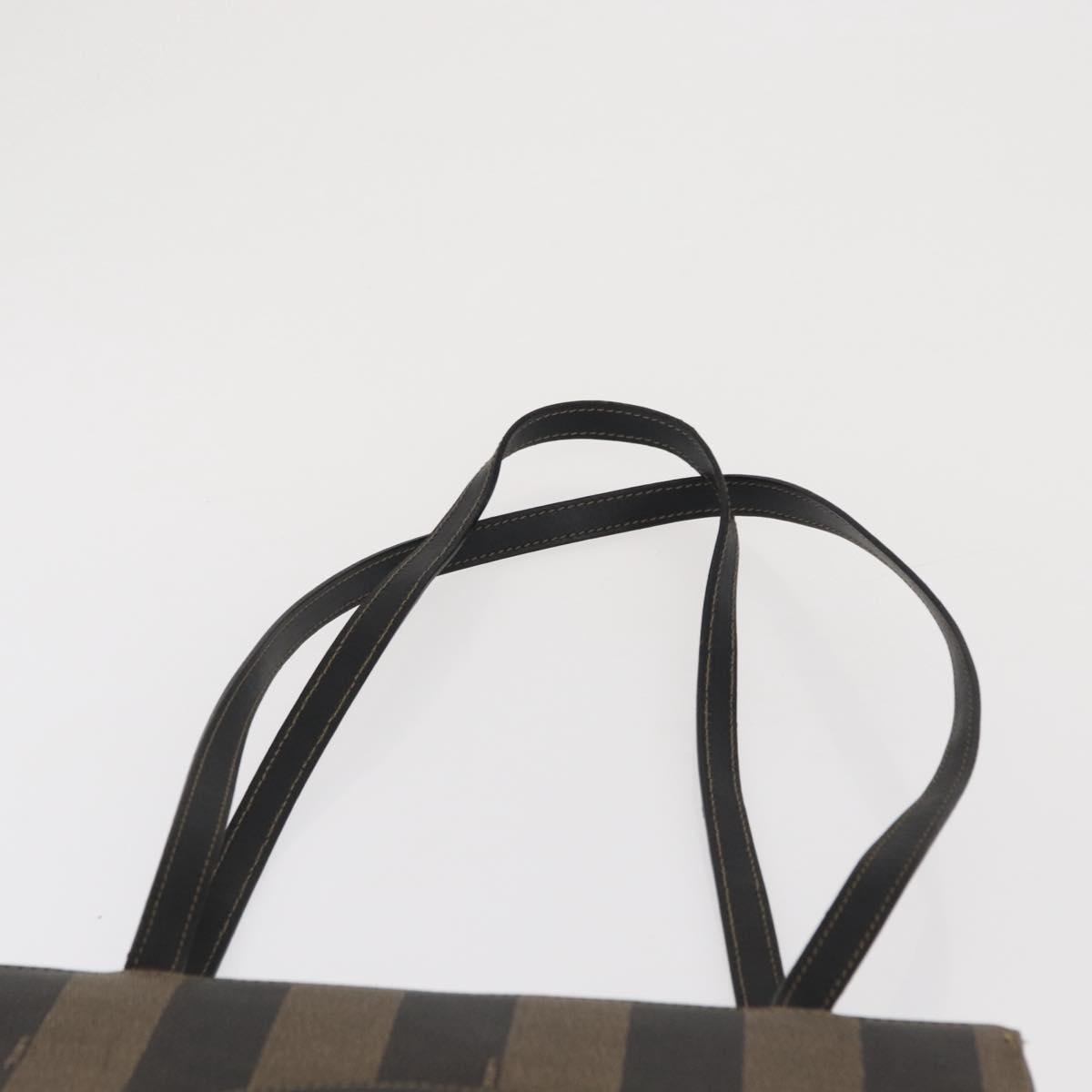 FENDI Pecan Canvas Tote Bag PVC Brown Black Auth ep13128