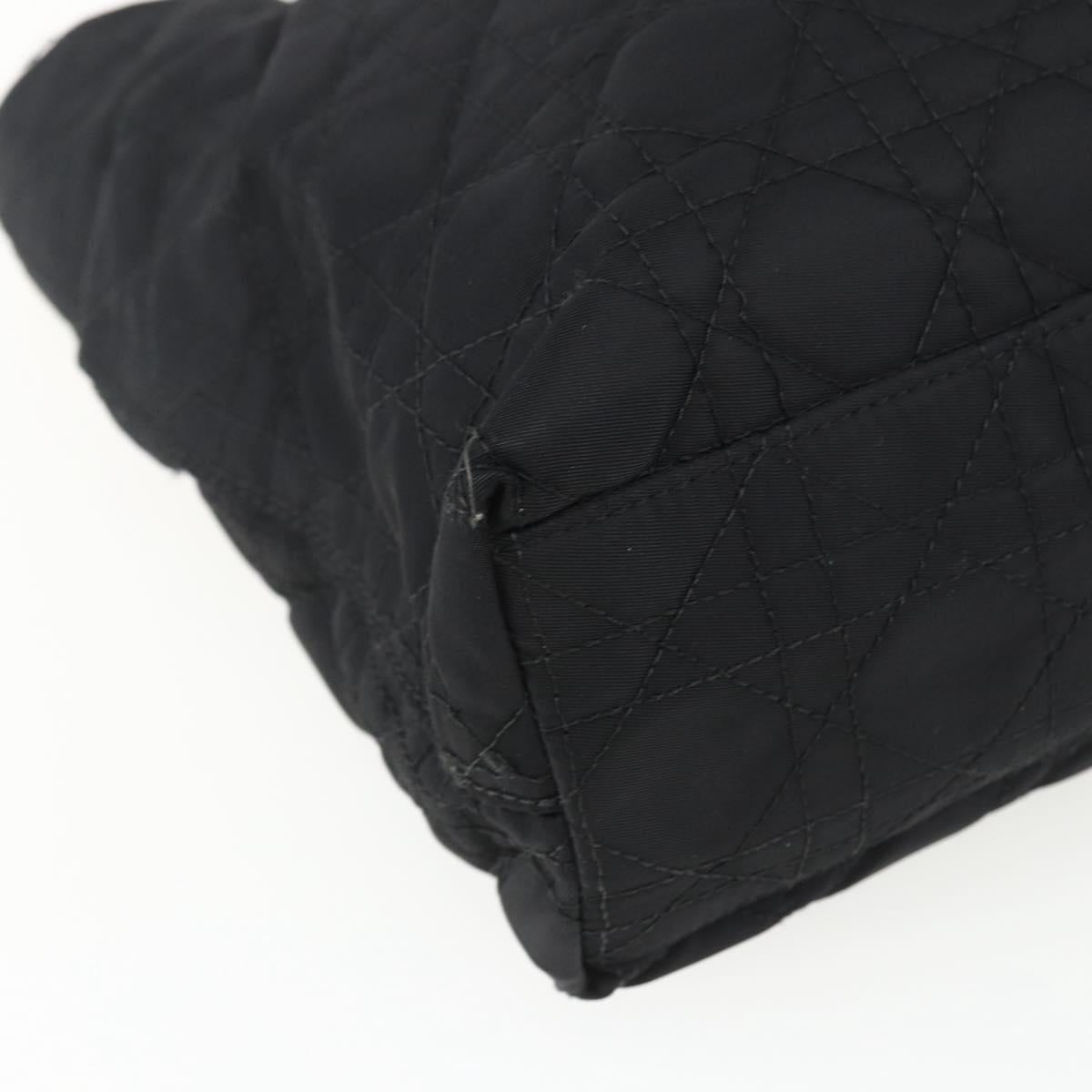 Christian Dior Lady Dior Hand Bag Nylon Black Silver Auth ep13131