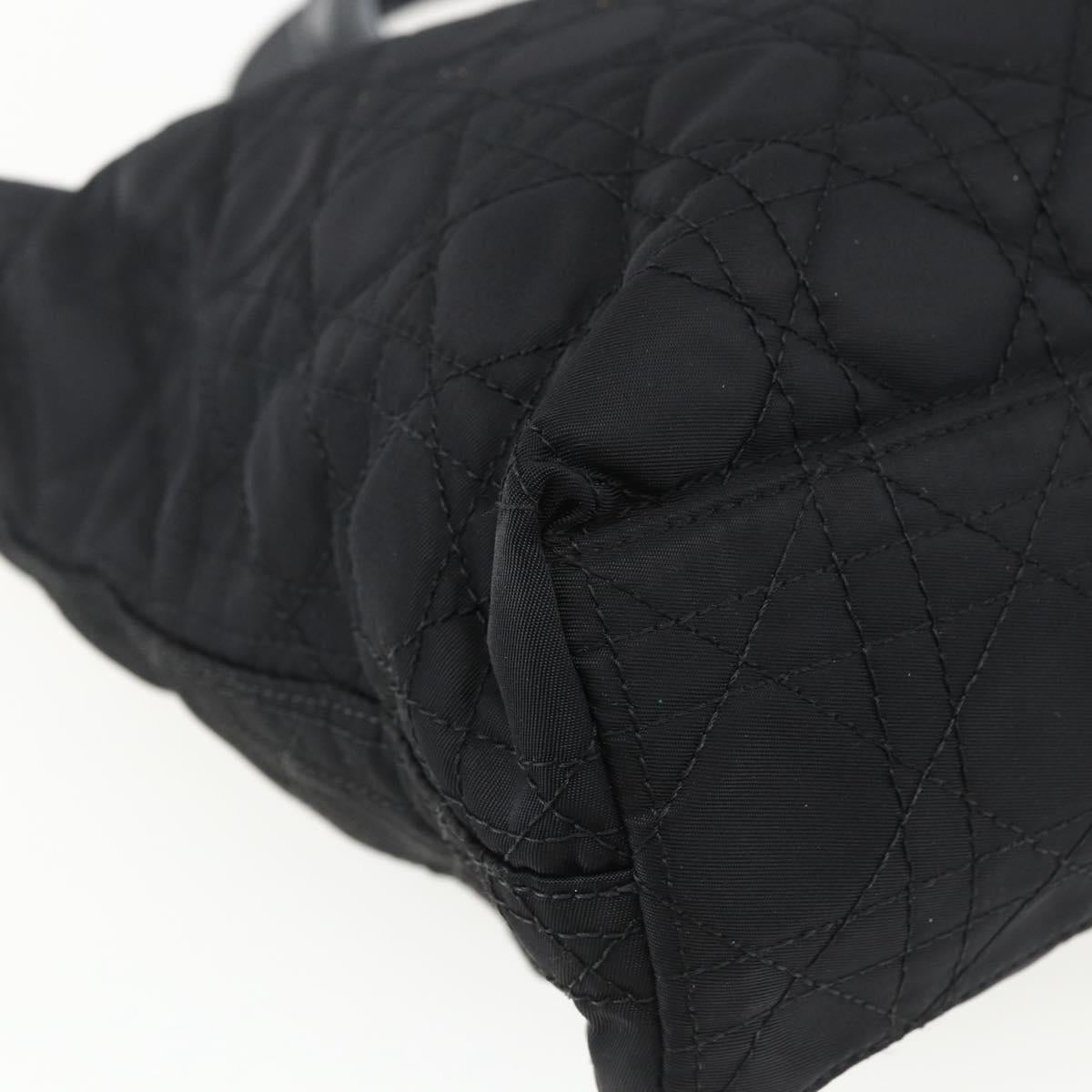 Christian Dior Lady Dior Hand Bag Nylon Black Silver Auth ep13131