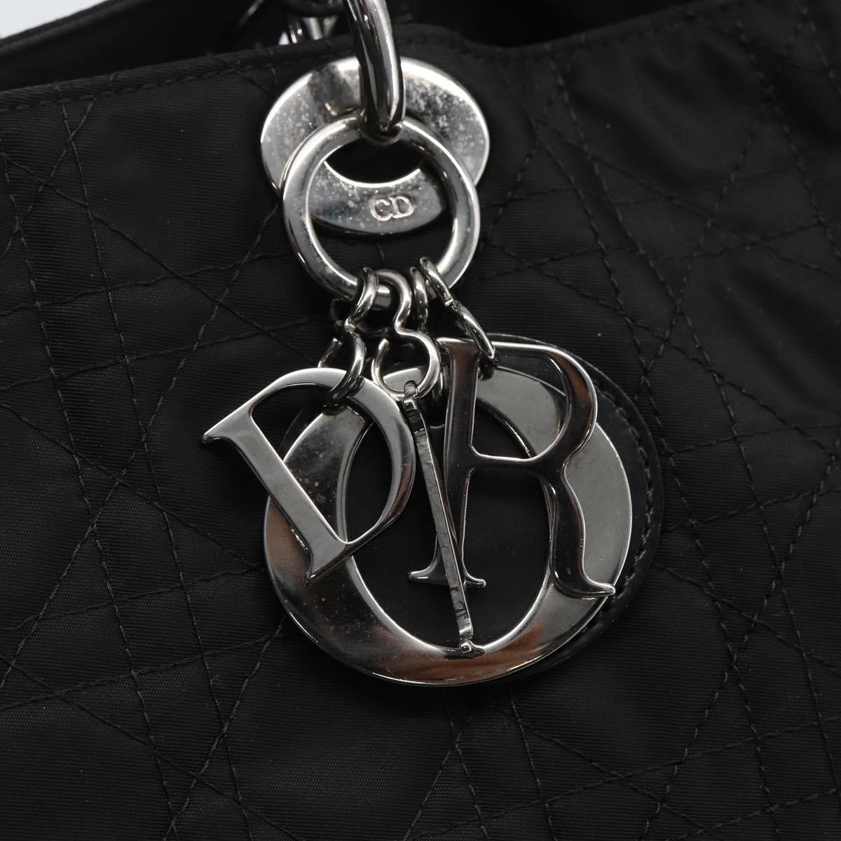Christian Dior Lady Dior Hand Bag Nylon Black Silver Auth ep13131