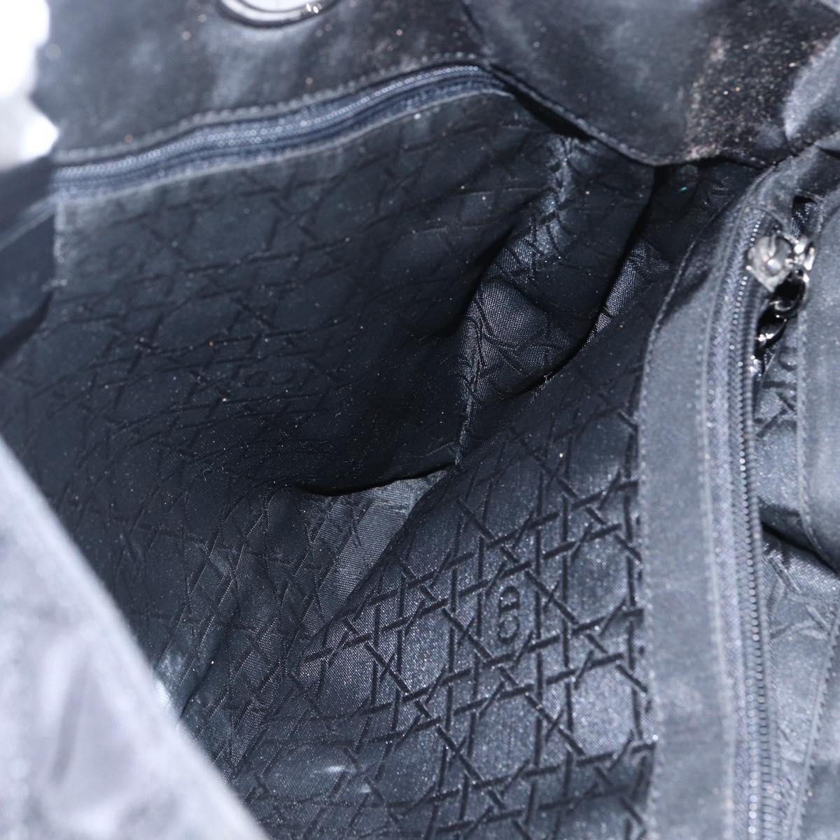 Christian Dior Lady Dior Hand Bag Nylon Black Silver Auth ep13131