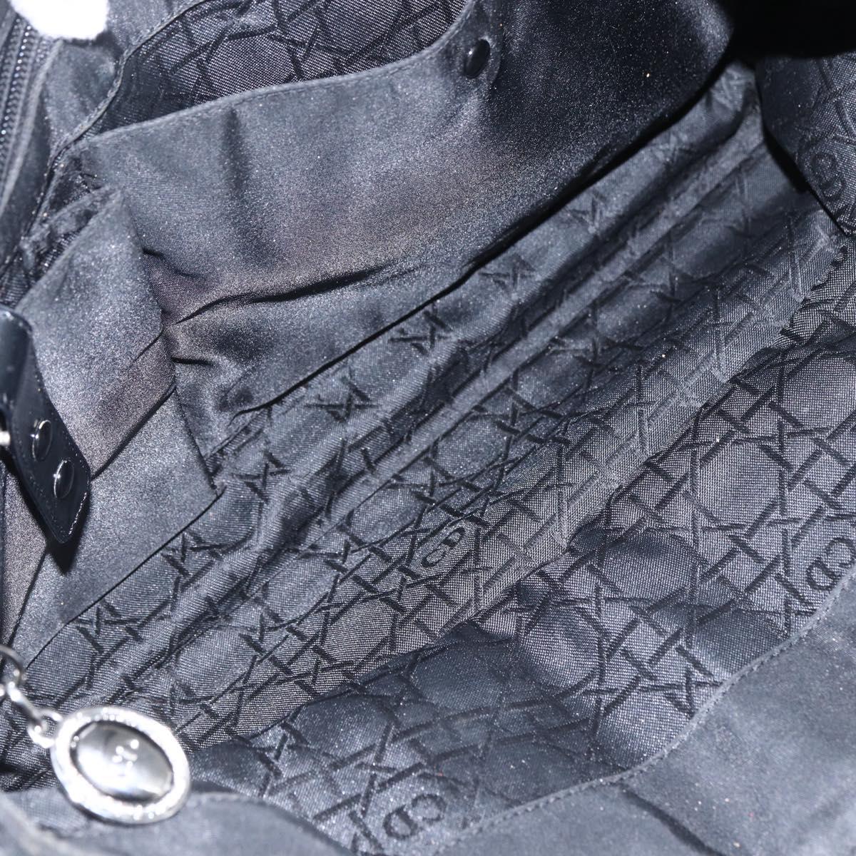 Christian Dior Lady Dior Hand Bag Nylon Black Silver Auth ep13131