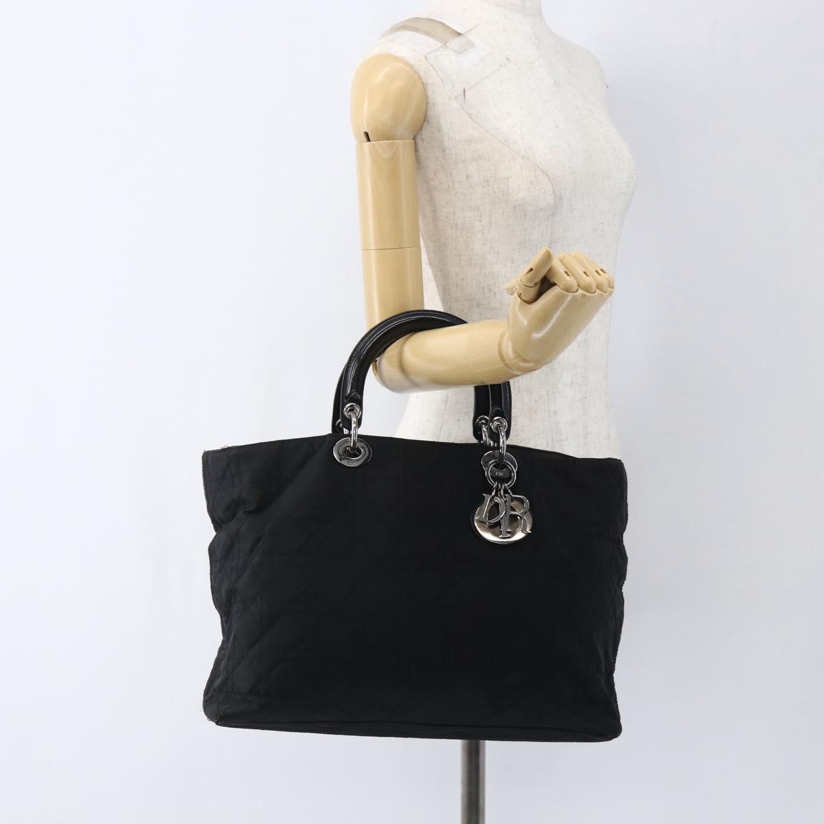 Christian Dior Lady Dior Hand Bag Nylon Black Silver Auth ep13131