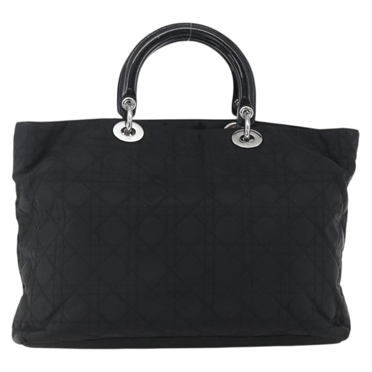 Christian Dior Lady Dior Hand Bag Nylon Black Silver Auth ep13131