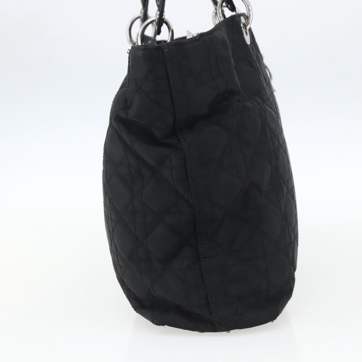 Christian Dior Lady Dior Hand Bag Nylon Black Silver Auth ep13131