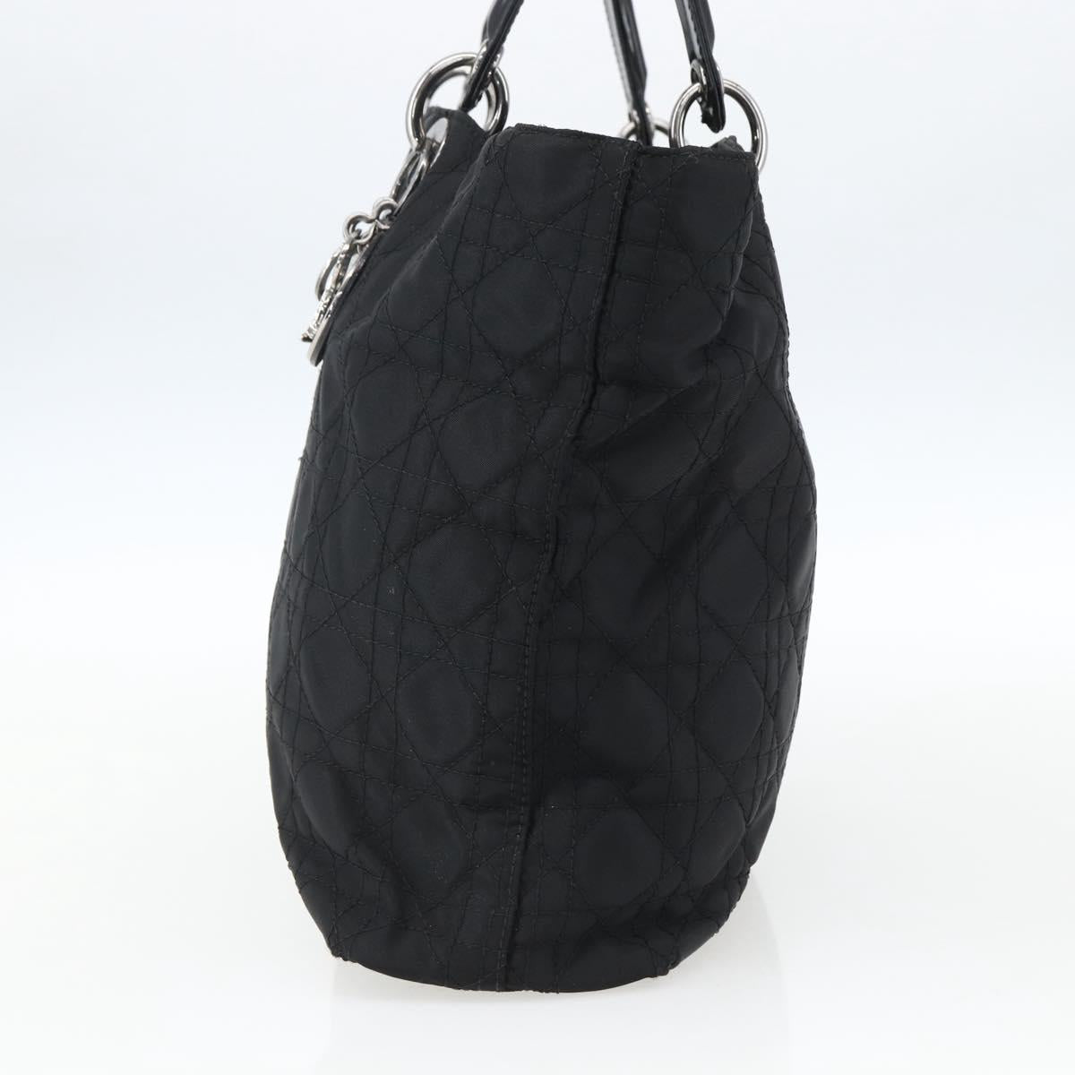 Christian Dior Lady Dior Hand Bag Nylon Black Silver Auth ep13131