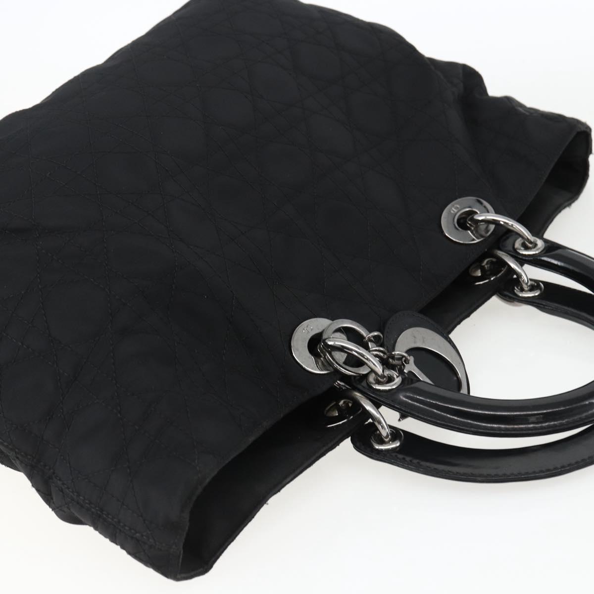 Christian Dior Lady Dior Hand Bag Nylon Black Silver Auth ep13131