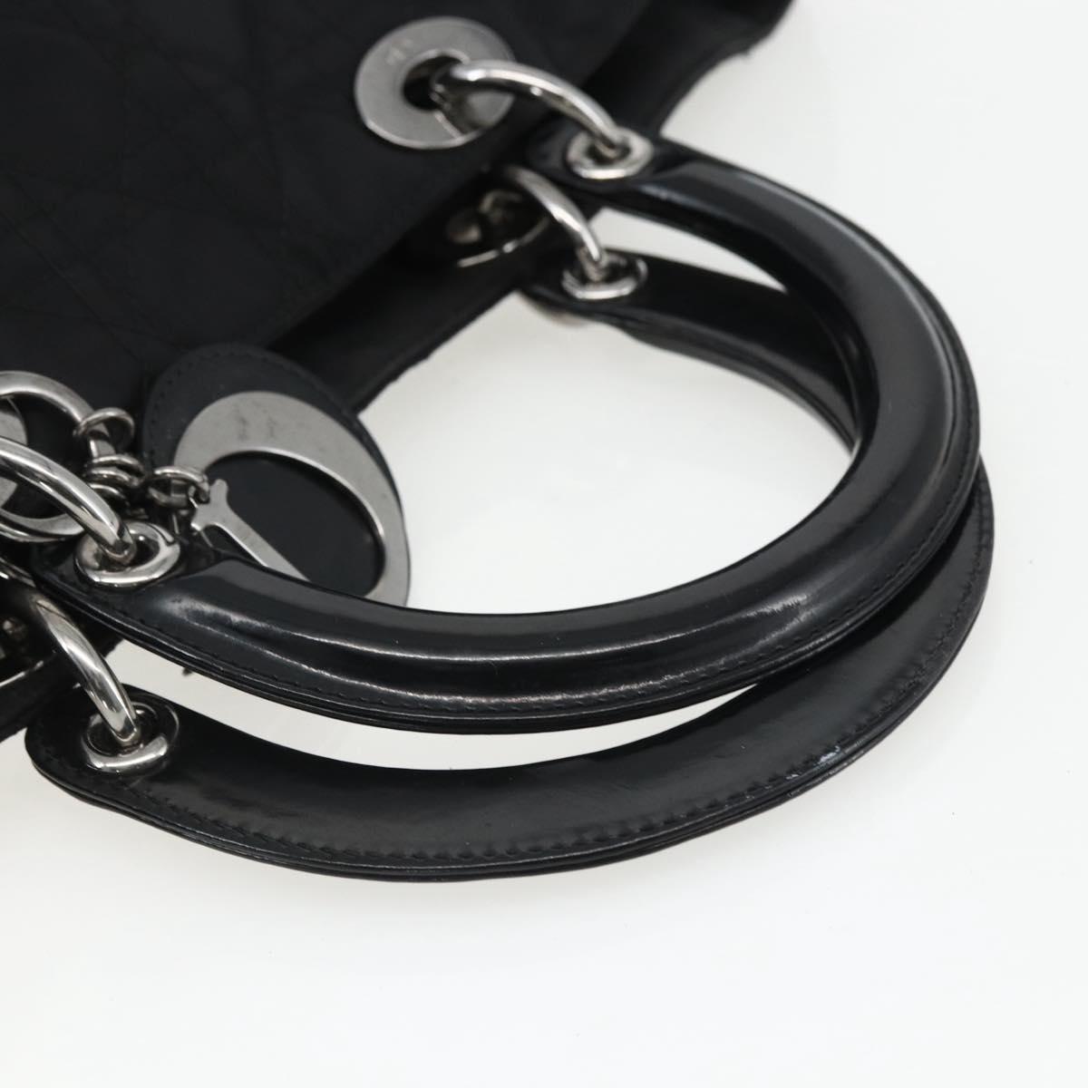 Christian Dior Lady Dior Hand Bag Nylon Black Silver Auth ep13131