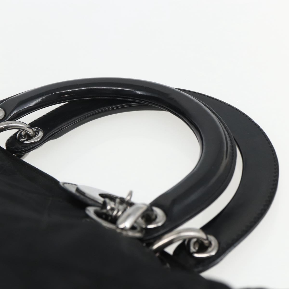 Christian Dior Lady Dior Hand Bag Nylon Black Silver Auth ep13131