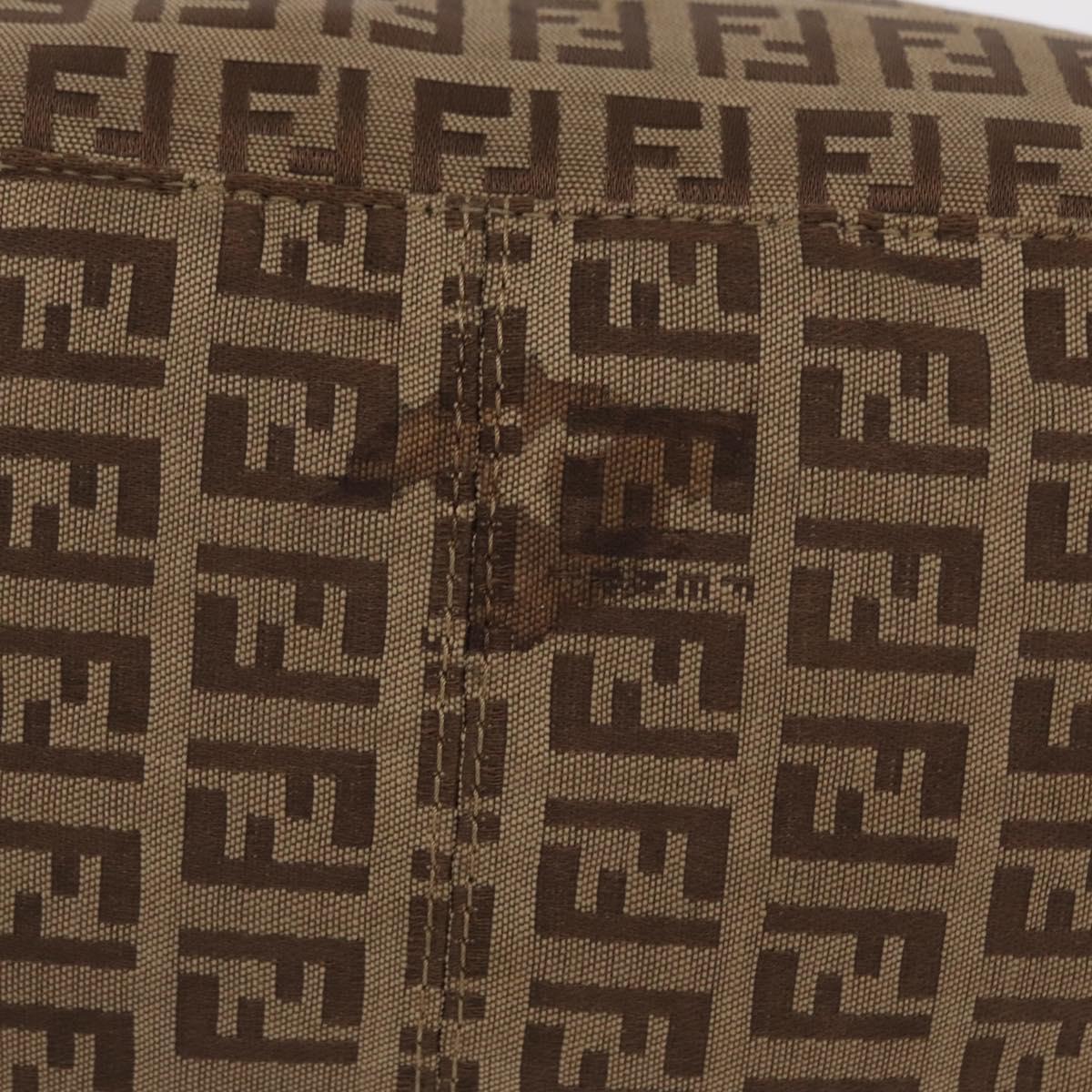 FENDI Zucchino Canvas Hand Bag Beige Silver Auth ep13135