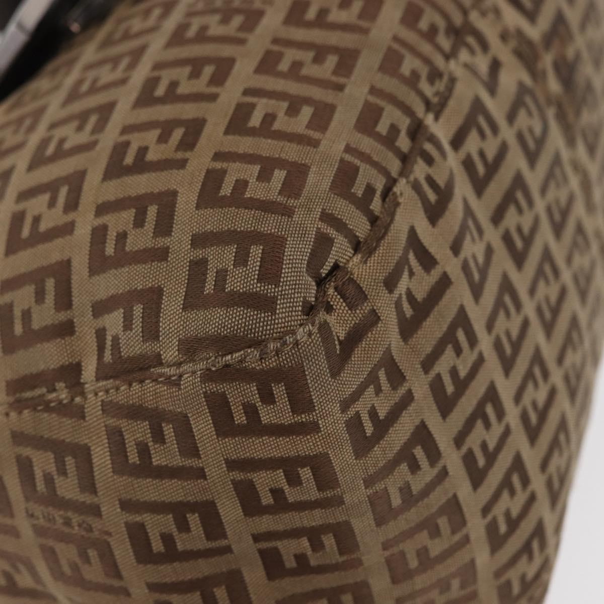 FENDI Zucchino Canvas Hand Bag Beige Silver Auth ep13135