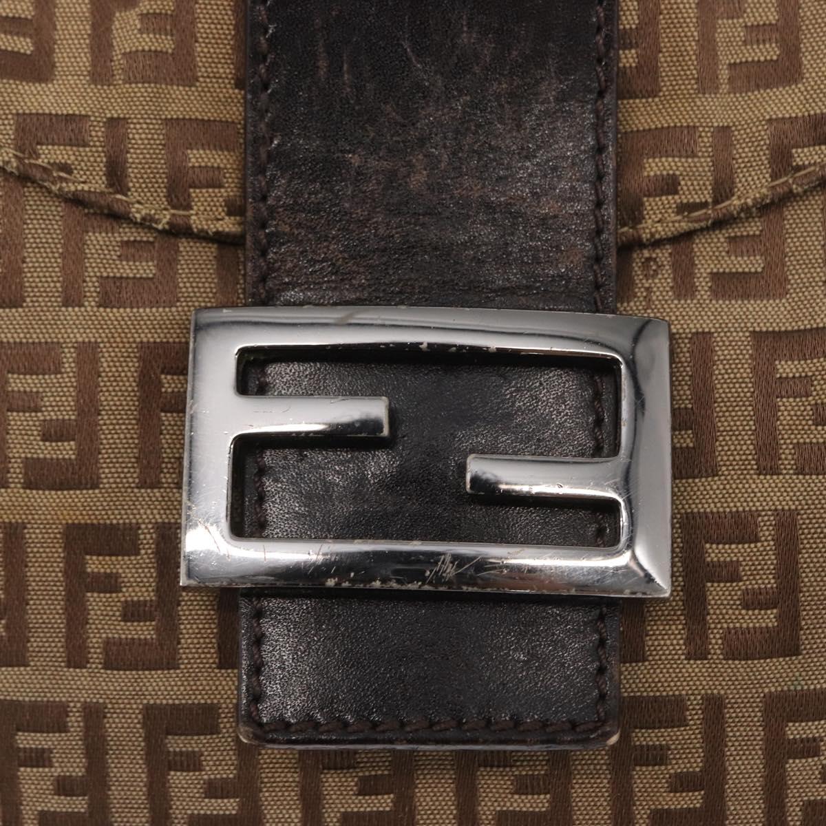 FENDI Zucchino Canvas Hand Bag Beige Silver Auth ep13135