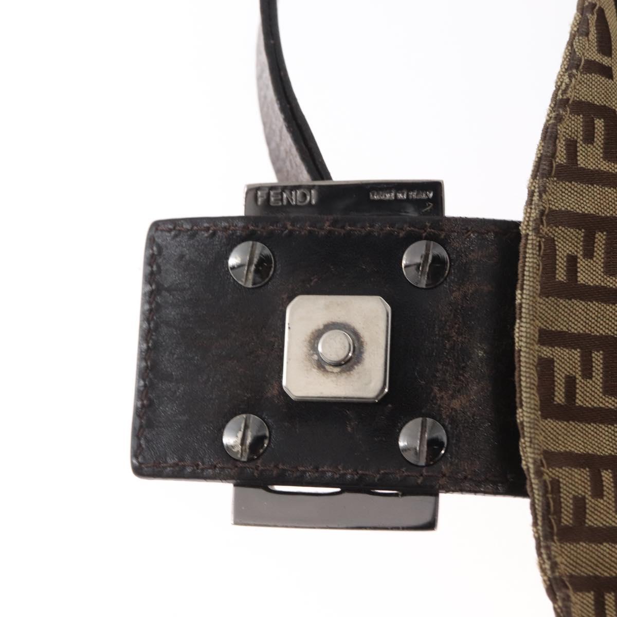 FENDI Zucchino Canvas Hand Bag Beige Silver Auth ep13135