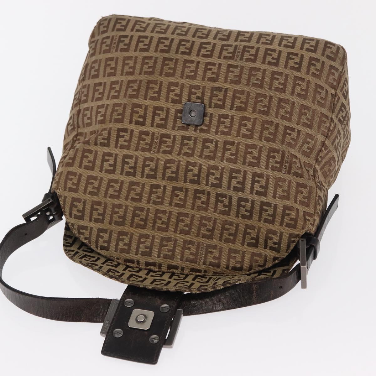 FENDI Zucchino Canvas Hand Bag Beige Silver Auth ep13135