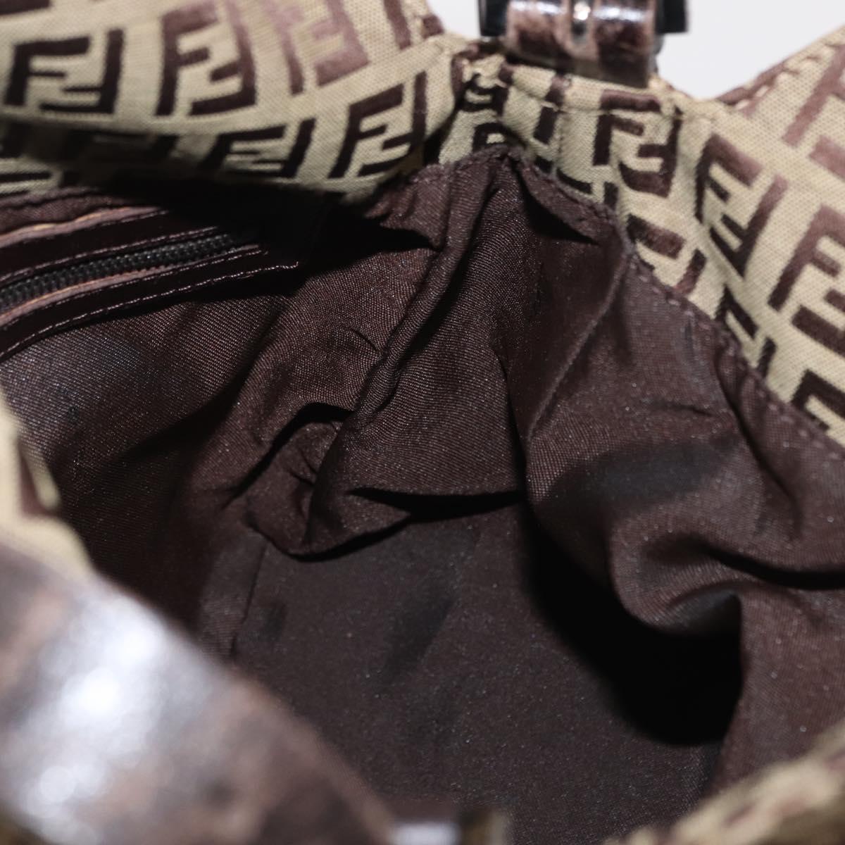 FENDI Zucchino Canvas Hand Bag Beige Silver Auth ep13135