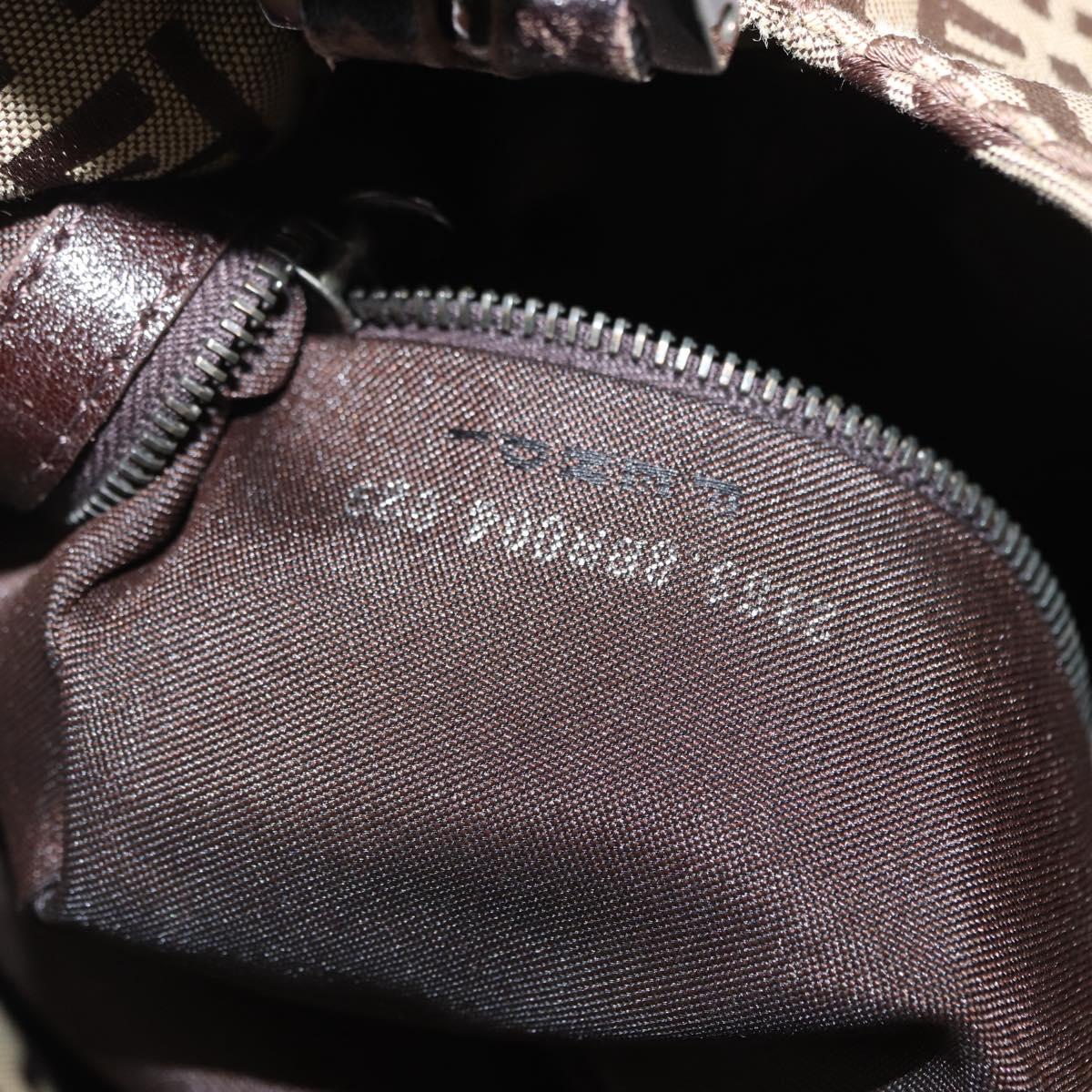 FENDI Zucchino Canvas Hand Bag Beige Silver Auth ep13135