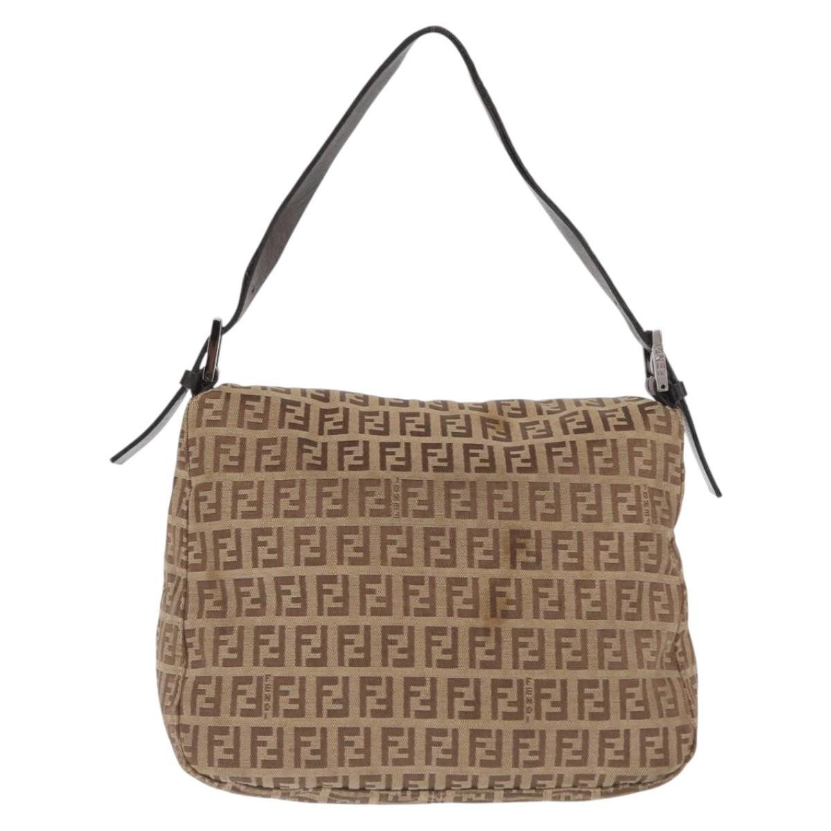 FENDI Zucchino Canvas Hand Bag Beige Silver Auth ep13135