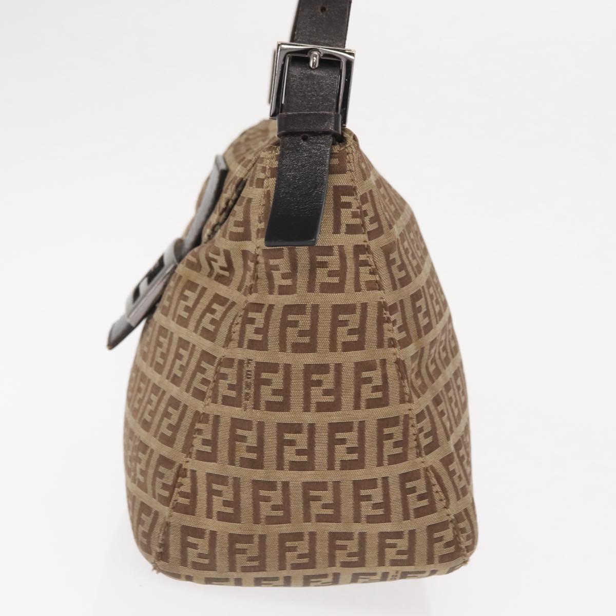 FENDI Zucchino Canvas Hand Bag Beige Silver Auth ep13135