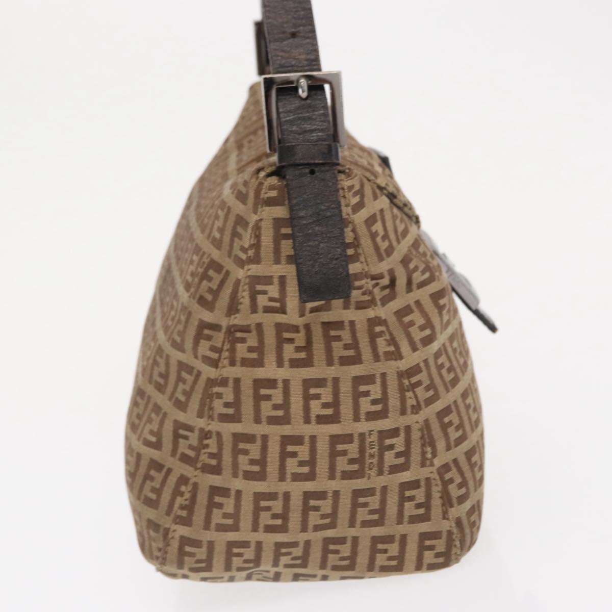 FENDI Zucchino Canvas Hand Bag Beige Silver Auth ep13135