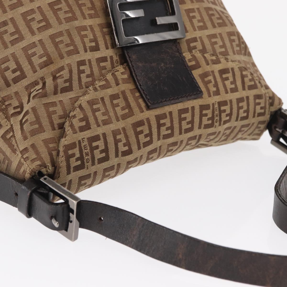 FENDI Zucchino Canvas Hand Bag Beige Silver Auth ep13135