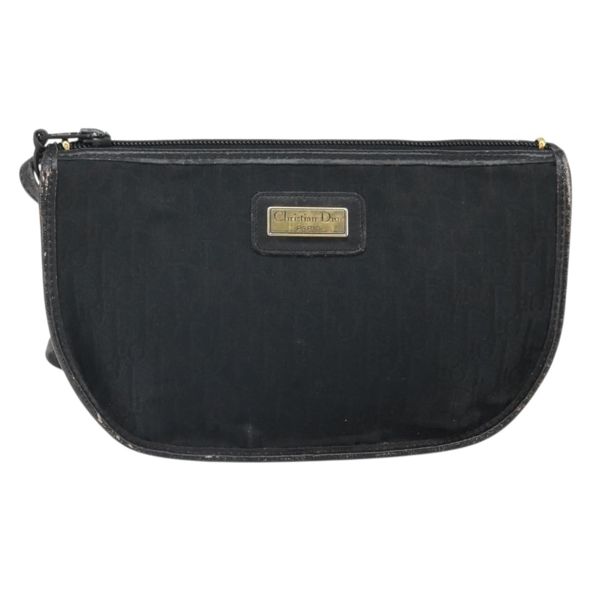 Christian Dior Trotter Canvas Shoulder Bag Black Gold Auth ep13136