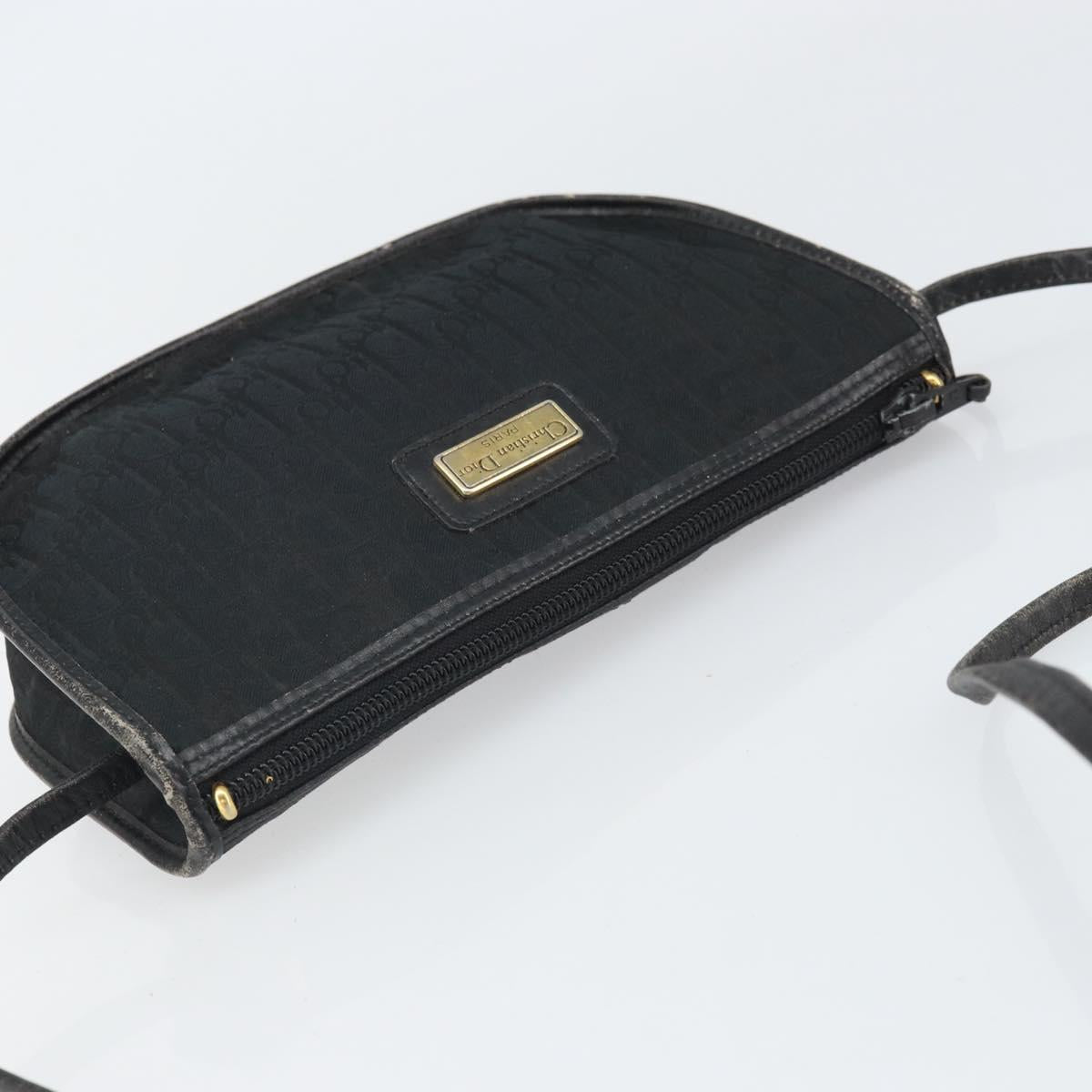 Christian Dior Trotter Canvas Shoulder Bag Black Gold Auth ep13136