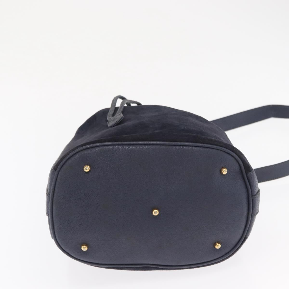 GUCCI Bamboo Hand Bag Leather 2way Navy Gold 001 2040 1657 Auth ep13138