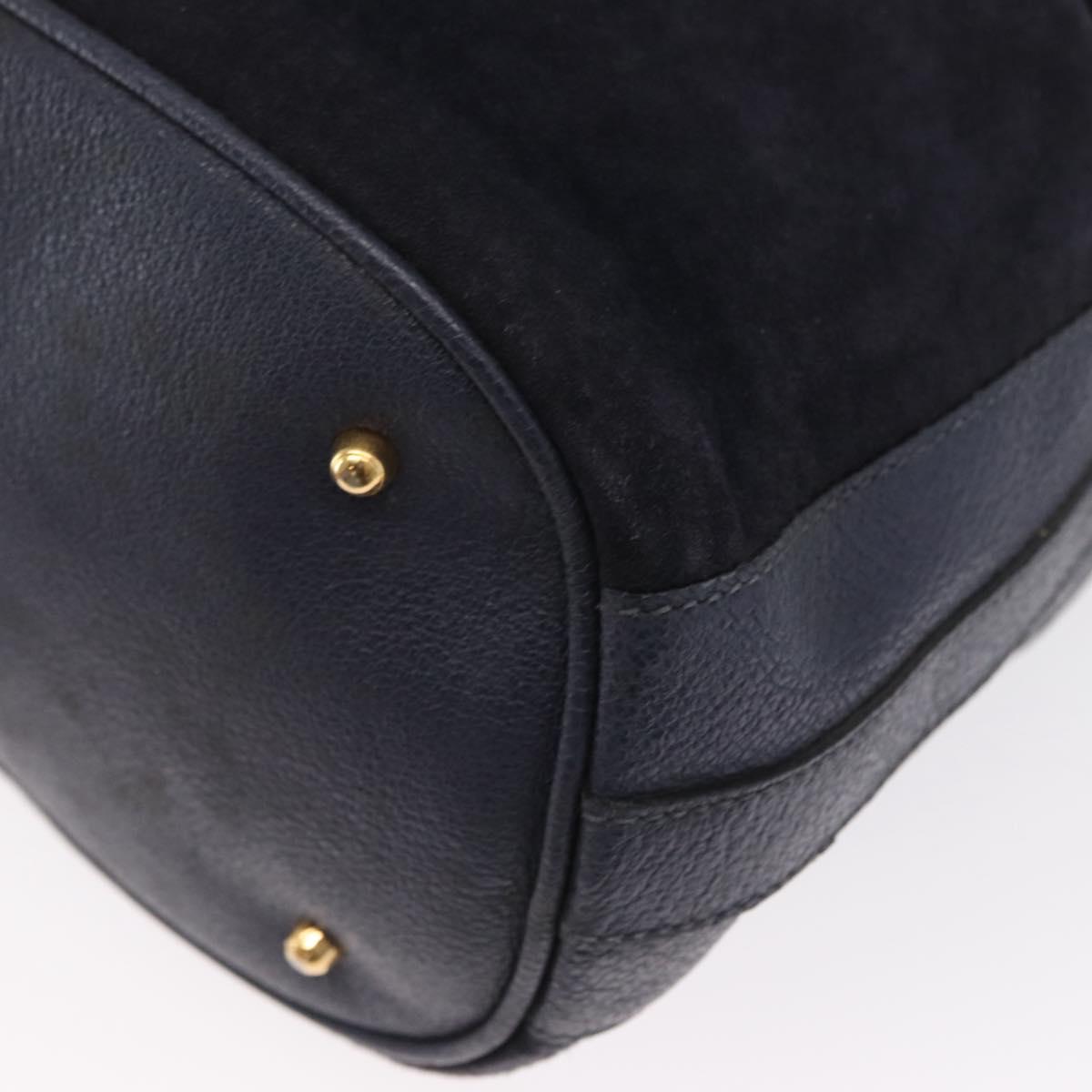 GUCCI Bamboo Hand Bag Leather 2way Navy Gold 001 2040 1657 Auth ep13138