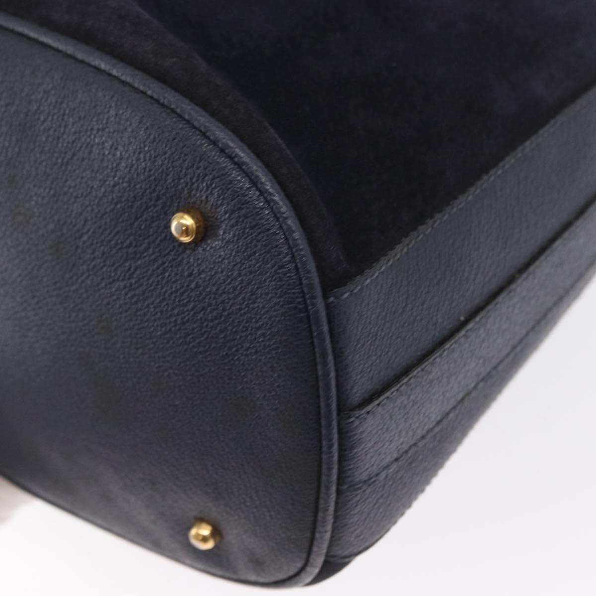 GUCCI Bamboo Hand Bag Leather 2way Navy Gold 001 2040 1657 Auth ep13138