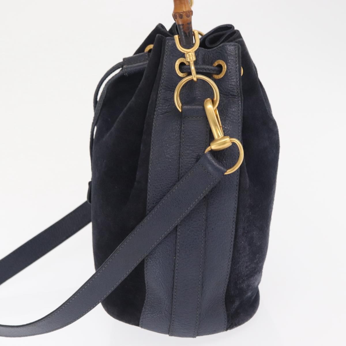 GUCCI Bamboo Hand Bag Leather 2way Navy Gold 001 2040 1657 Auth ep13138
