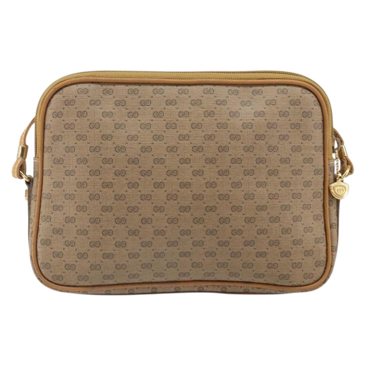 GUCCI Micro GG Supreme Shoulder Bag PVC Beige Gold Auth ep13139