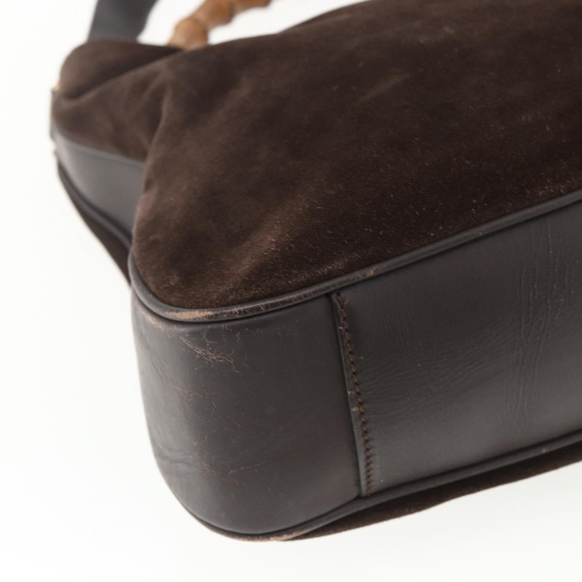 GUCCI Bamboo Hand Bag Suede 2way Brown Gold 001 1705 1577 Auth ep13141