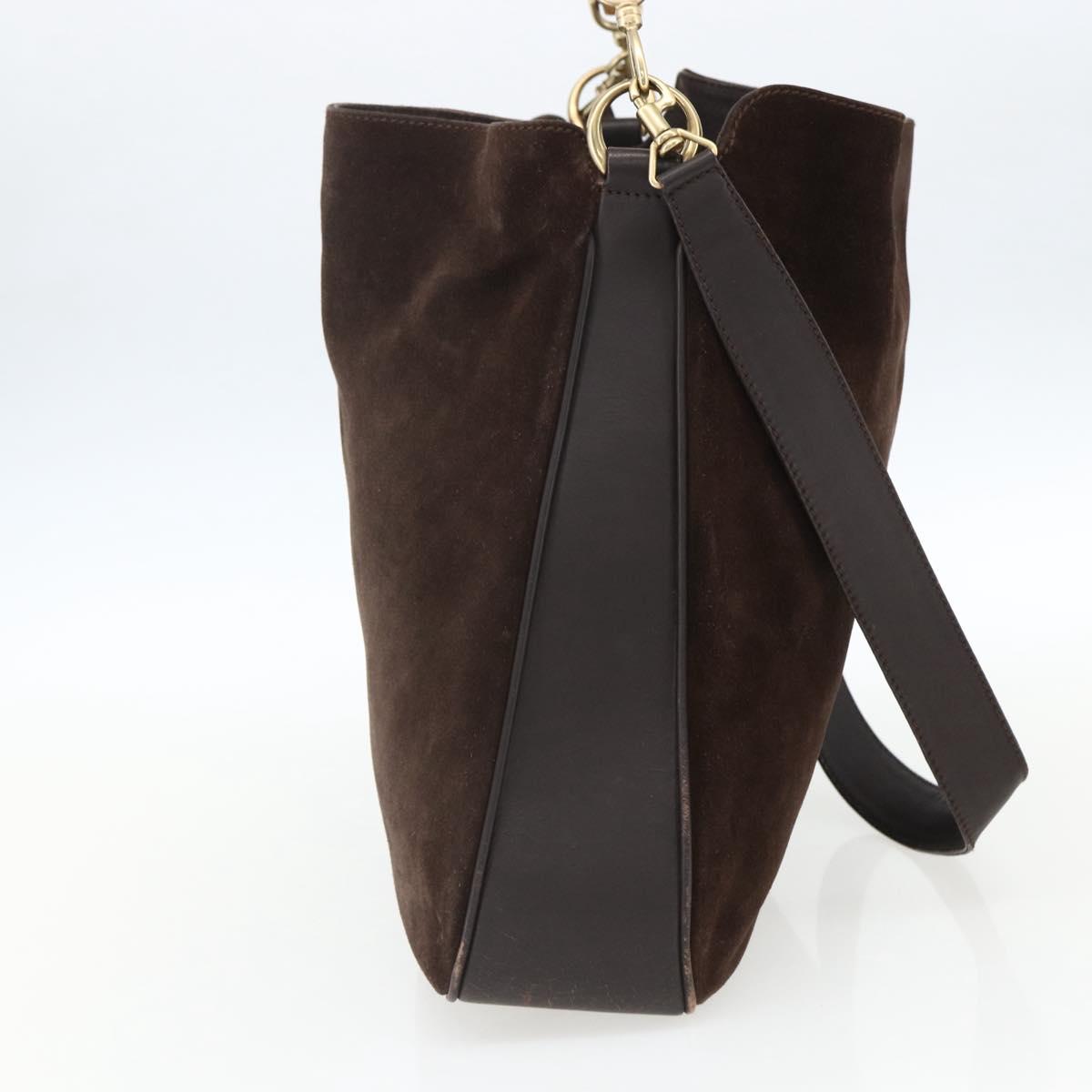 GUCCI Bamboo Hand Bag Suede 2way Brown Gold 001 1705 1577 Auth ep13141