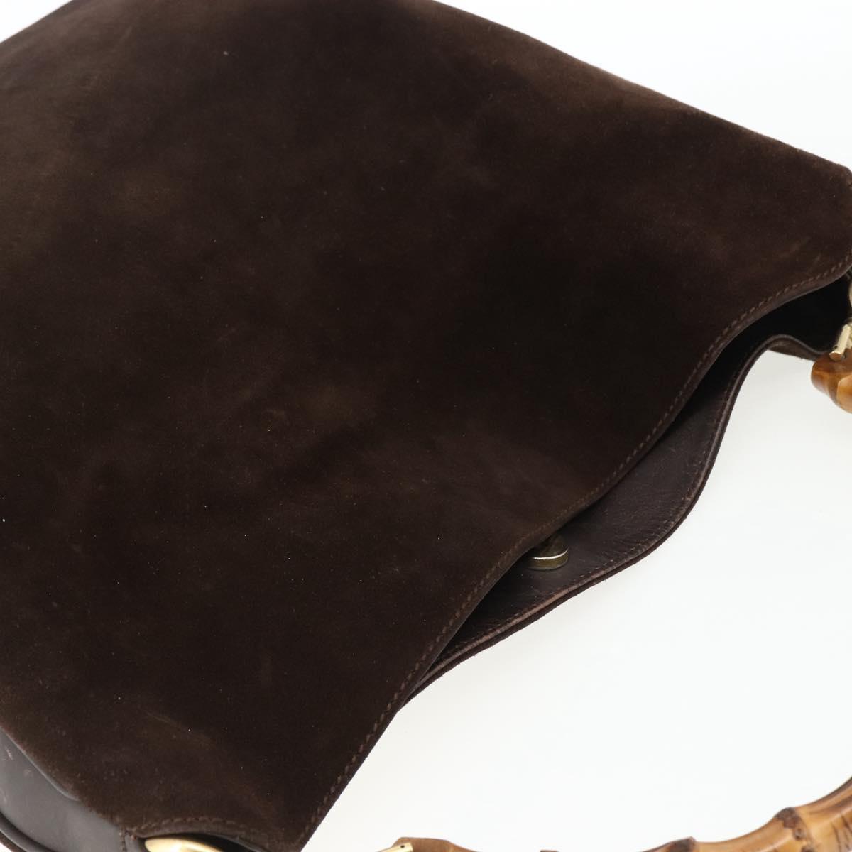 GUCCI Bamboo Hand Bag Suede 2way Brown Gold 001 1705 1577 Auth ep13141