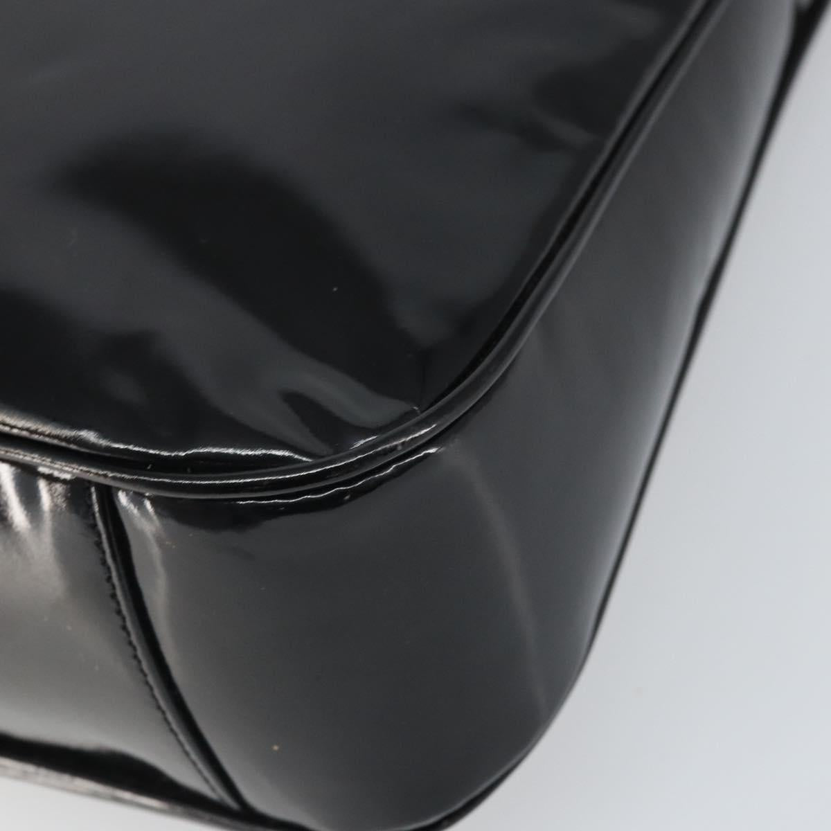 GUCCI Bamboo Hand Bag Patent leather Black Silver 001 2113 Auth ep13142