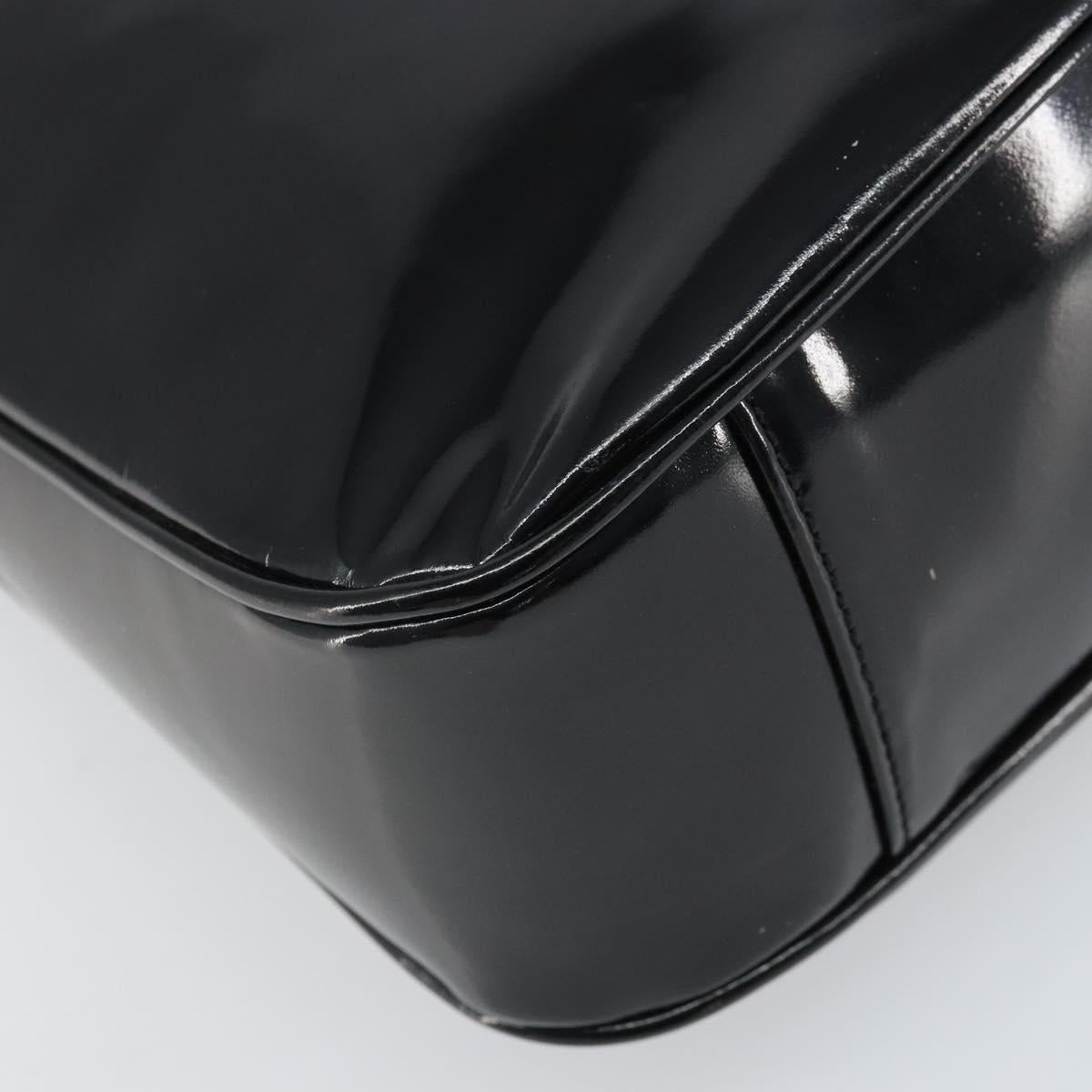 GUCCI Bamboo Hand Bag Patent leather Black Silver 001 2113 Auth ep13142